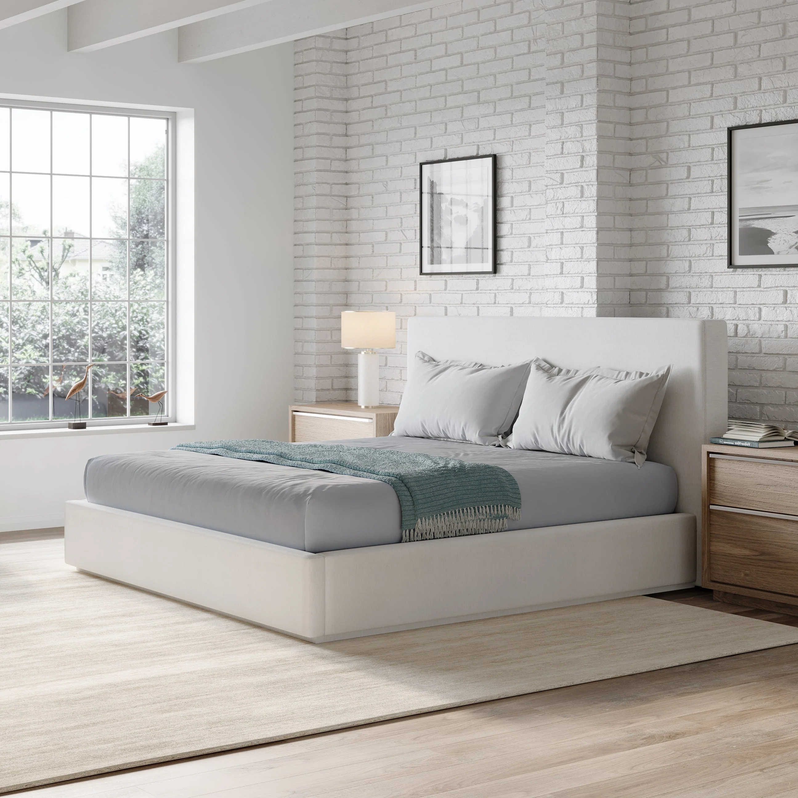 One Upholstered Queen Platform Bed in Pearl - Image 3