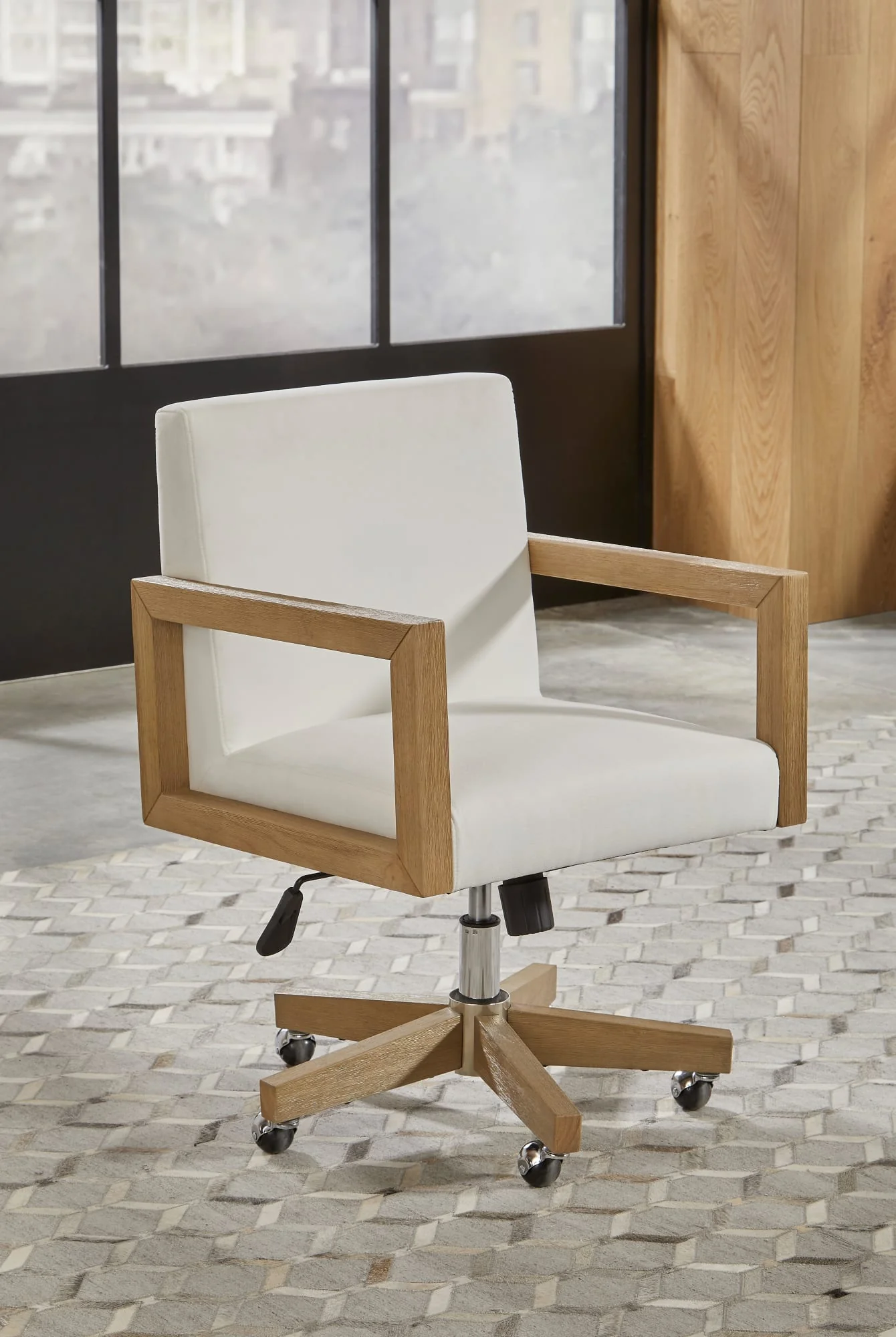 One White/Bisque Wood Frame Home Office Chair - Image 2