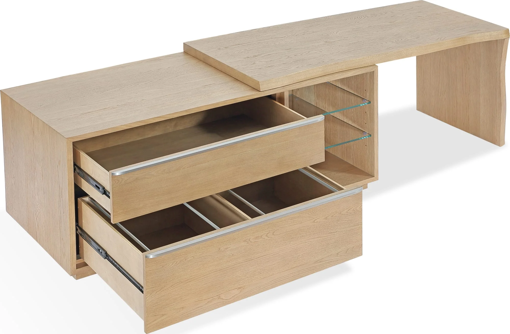 One White Oak/Glass Live Edge Executive Desk - Image 5