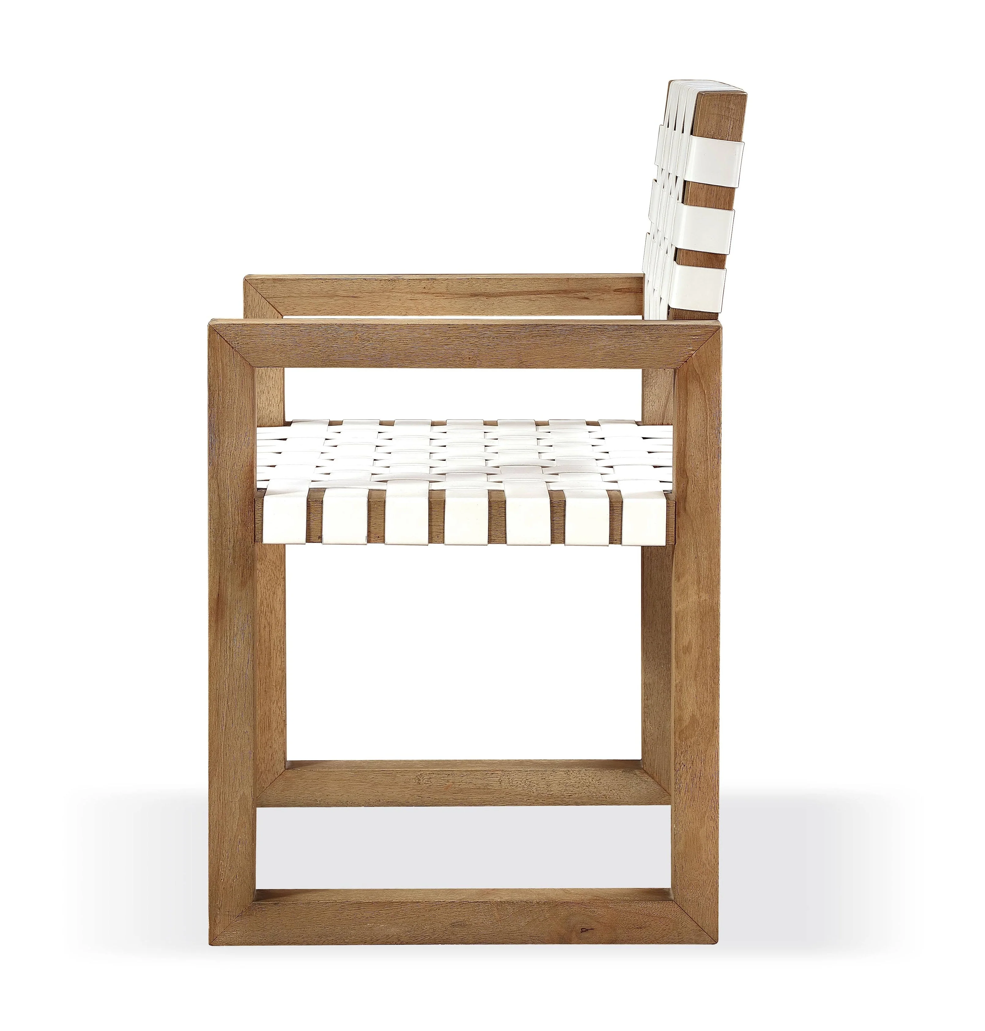One Woven Leather and Solid Wood Dining Arm Chair in White and Bisque - Image 3