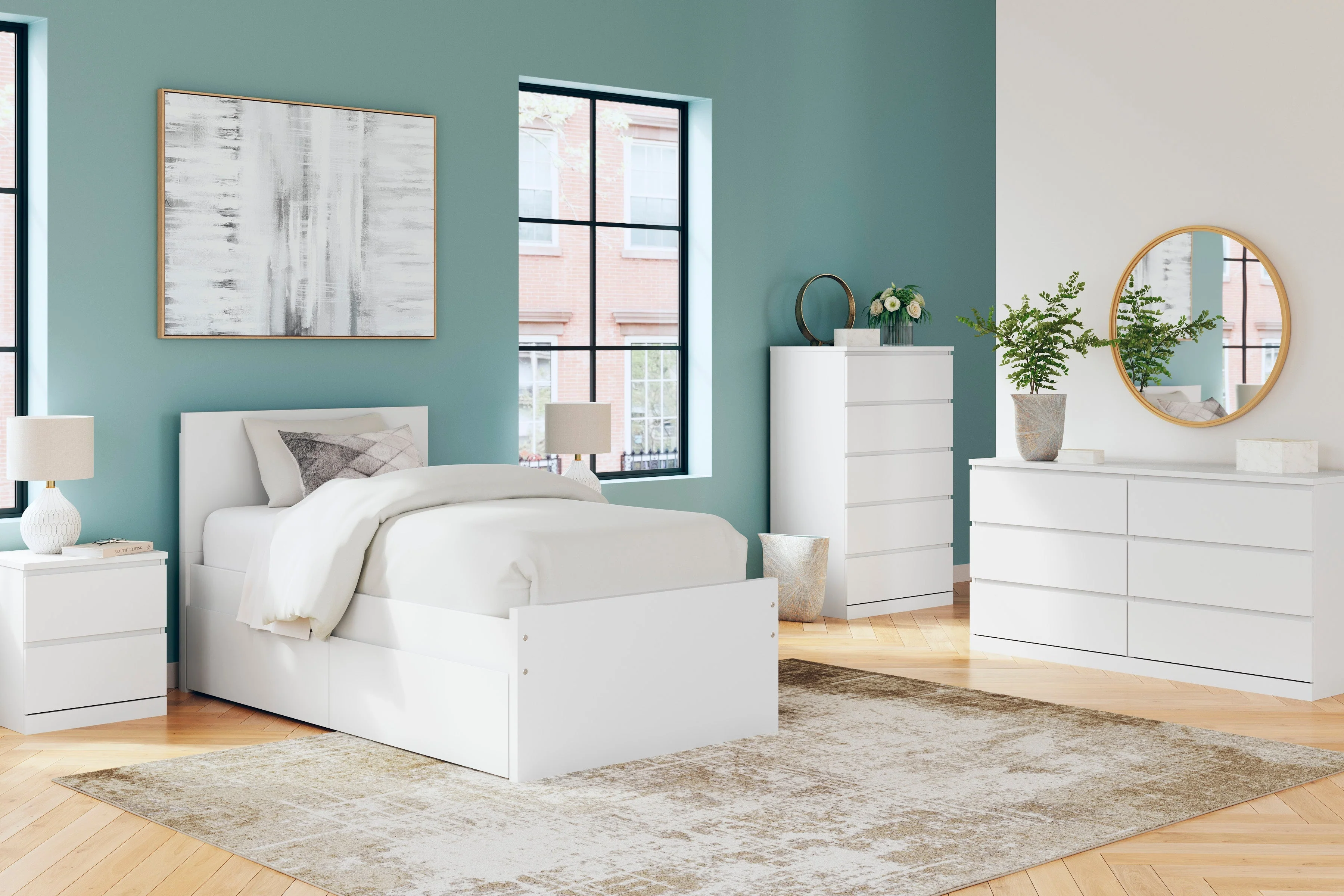Onita White Youth Storage Platform Bedroom Set with 2 Drawers