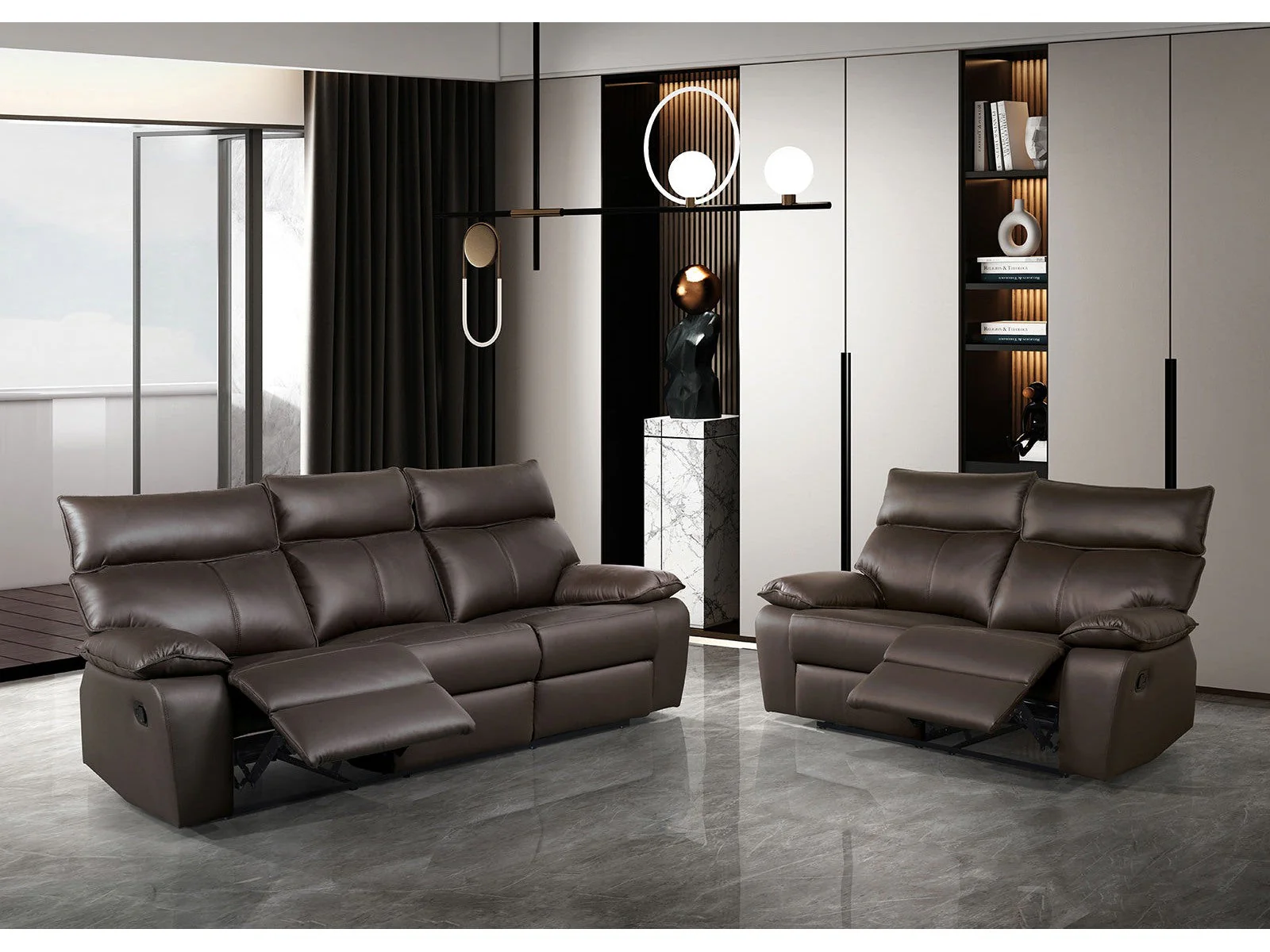 Onoria Brown Leather Match Reclining Living Room Set