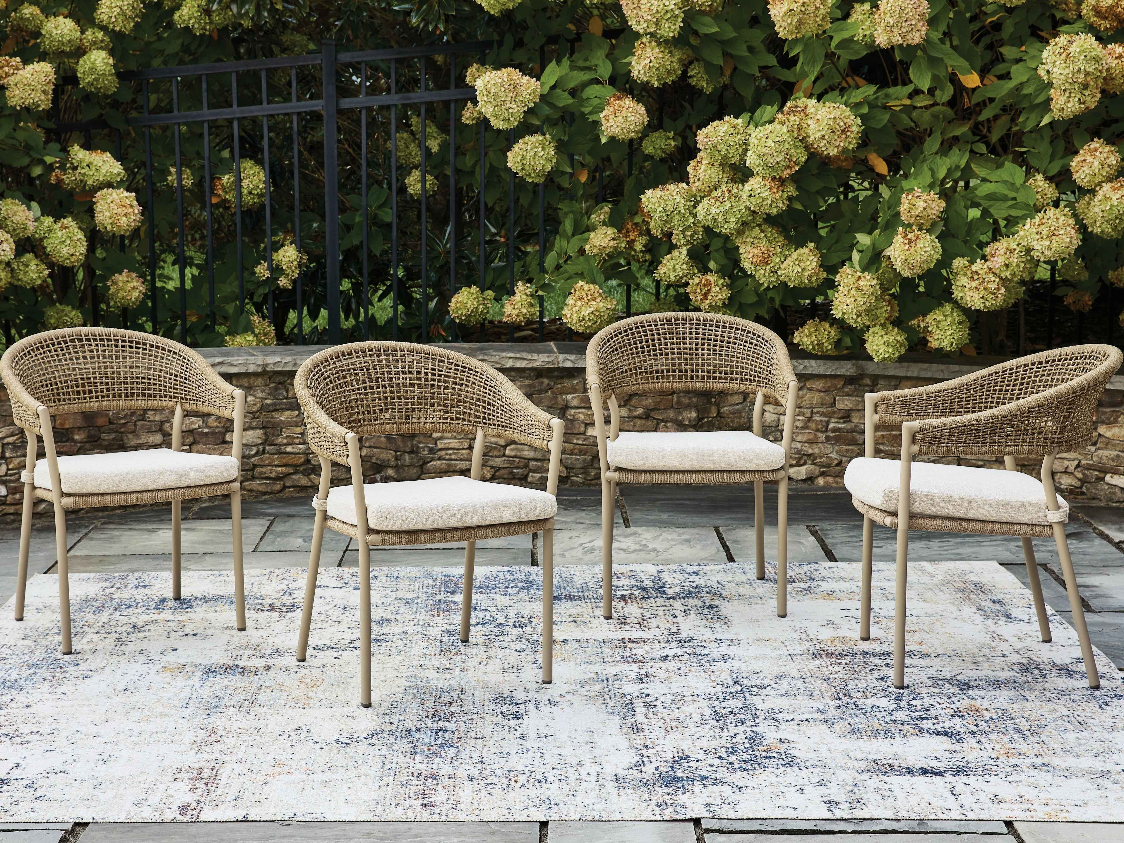 Orchard Beach Beige Outdoor Arm Chair with Cushion (Set of 4)