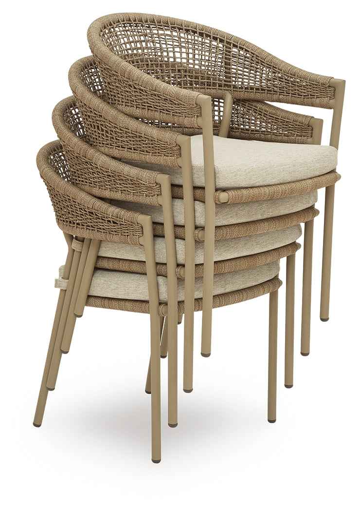 Orchard Beach Beige Outdoor Arm Chair with Cushion (Set of 4) - Image 3