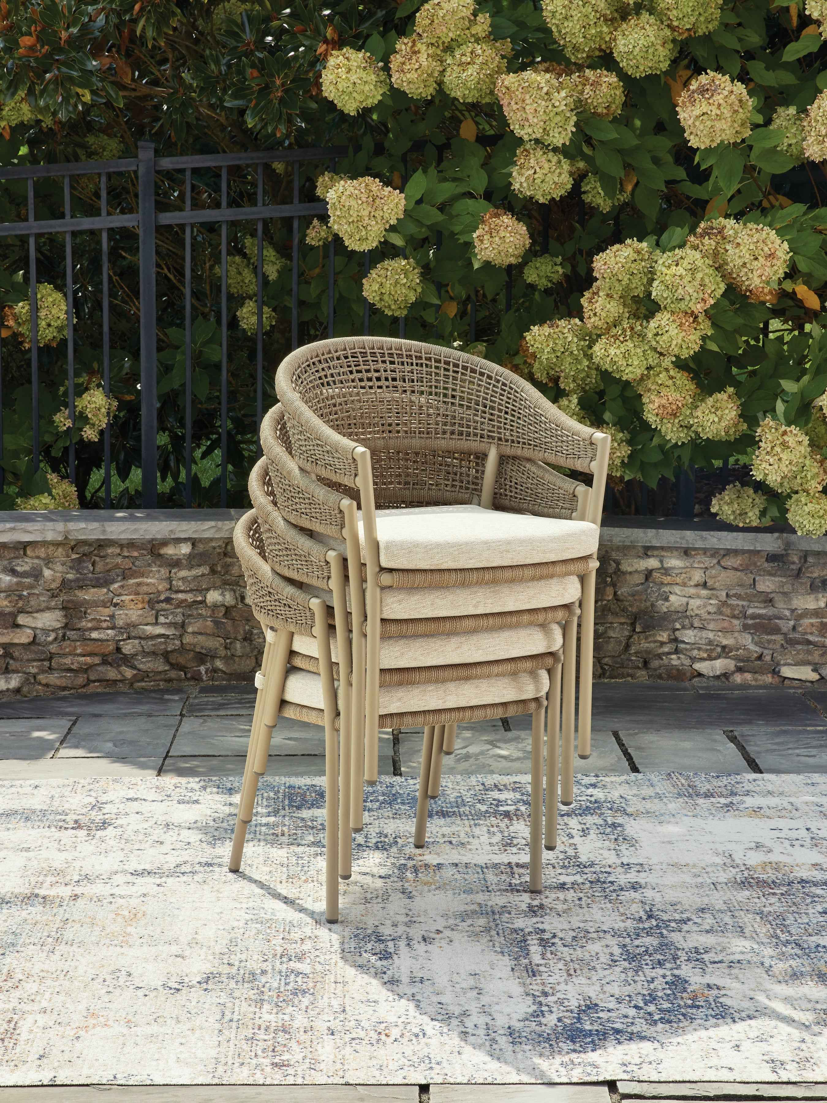 Orchard Beach Beige Outdoor Arm Chair with Cushion (Set of 4) - Image 4