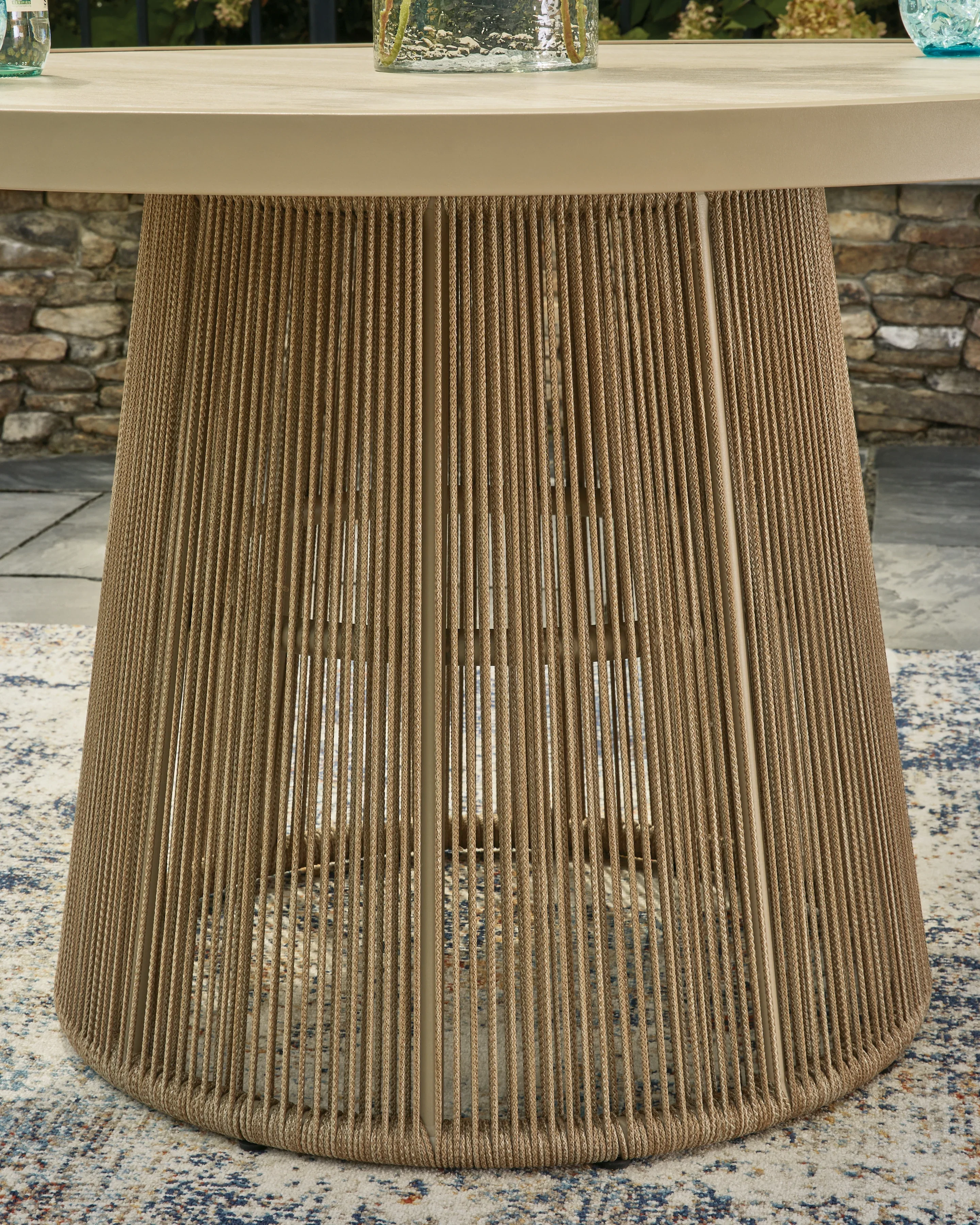 Orchard Beach Beige Outdoor Dining Table and 4 Arm Chairs - Image 4