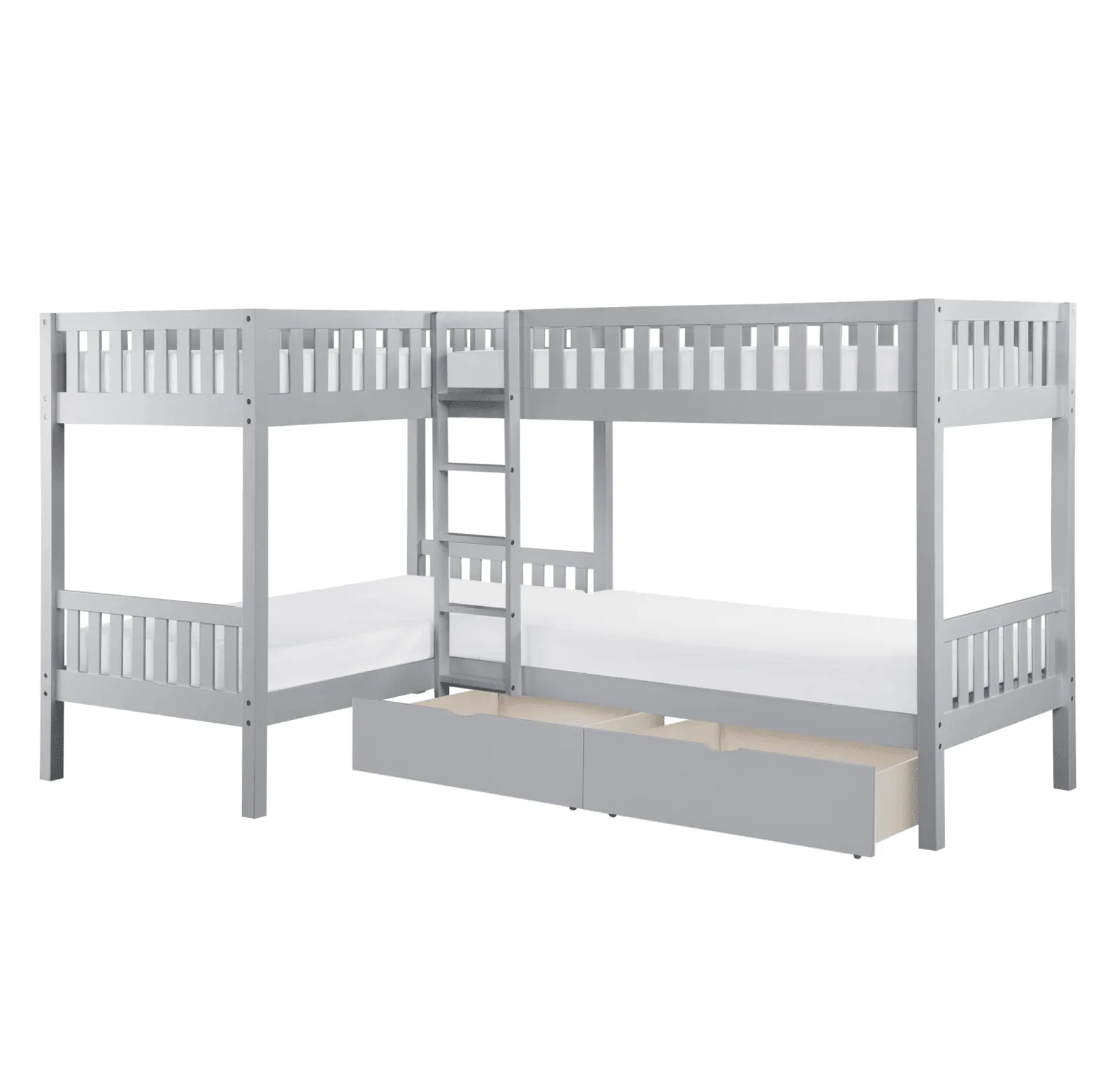 Orion Gray Twin Corner Bunk Bed with Storage Boxes - Image 2