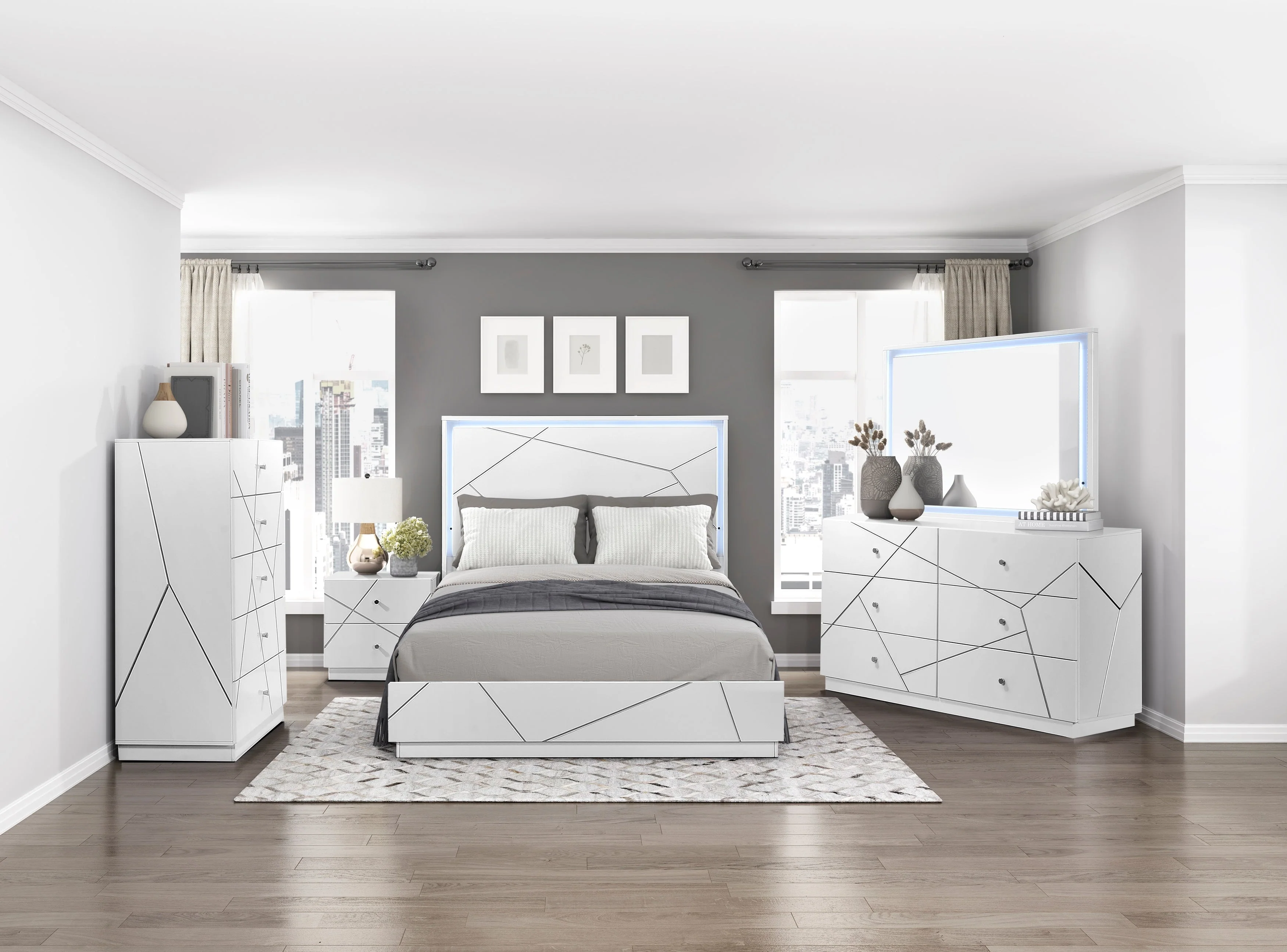 Orlo White Led Panel Bedroom Set