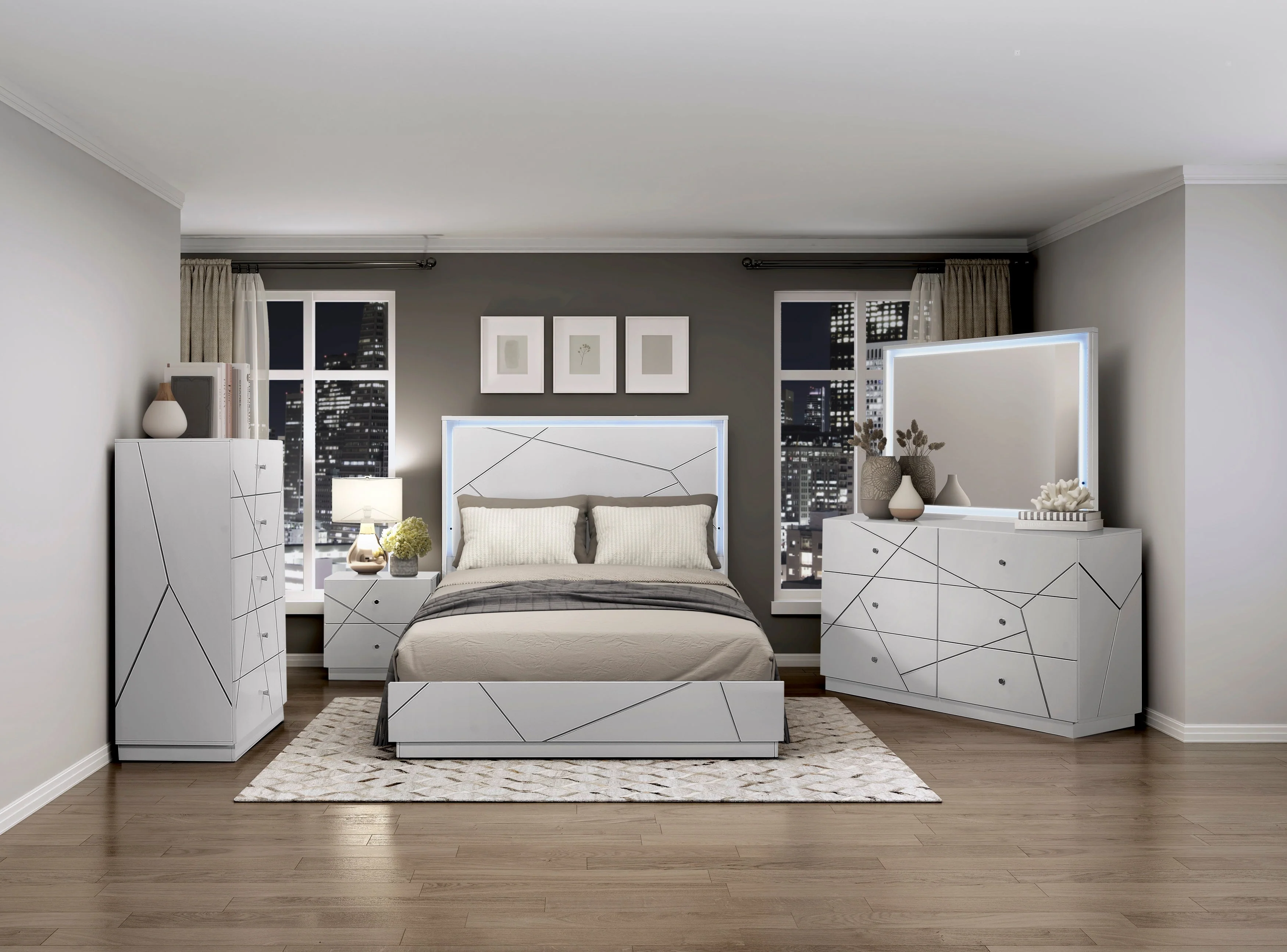 Orlo White Led Panel Bedroom Set - Image 2
