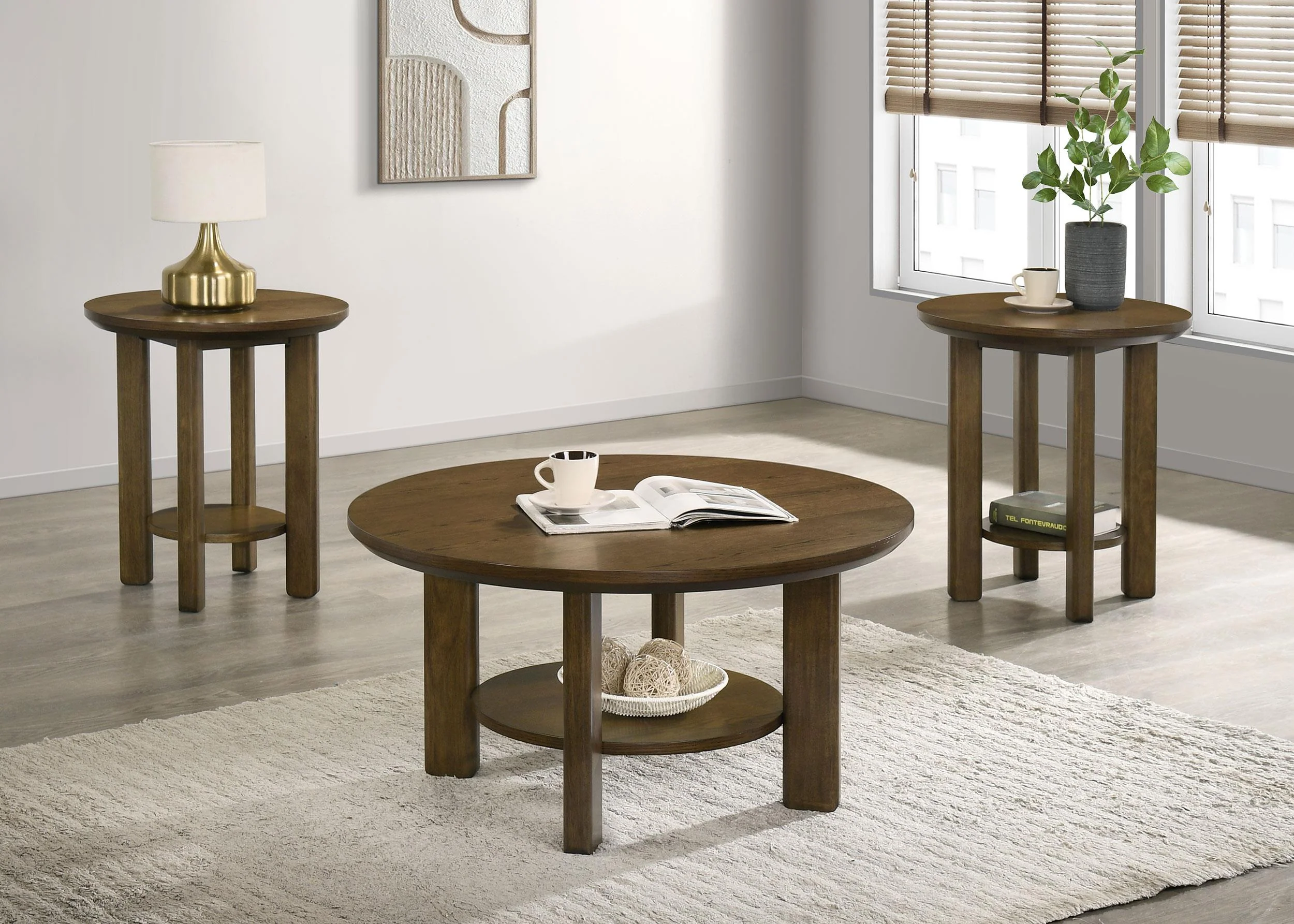 Ottowa Brown 3-Piece Round Wood Coffee Table Set