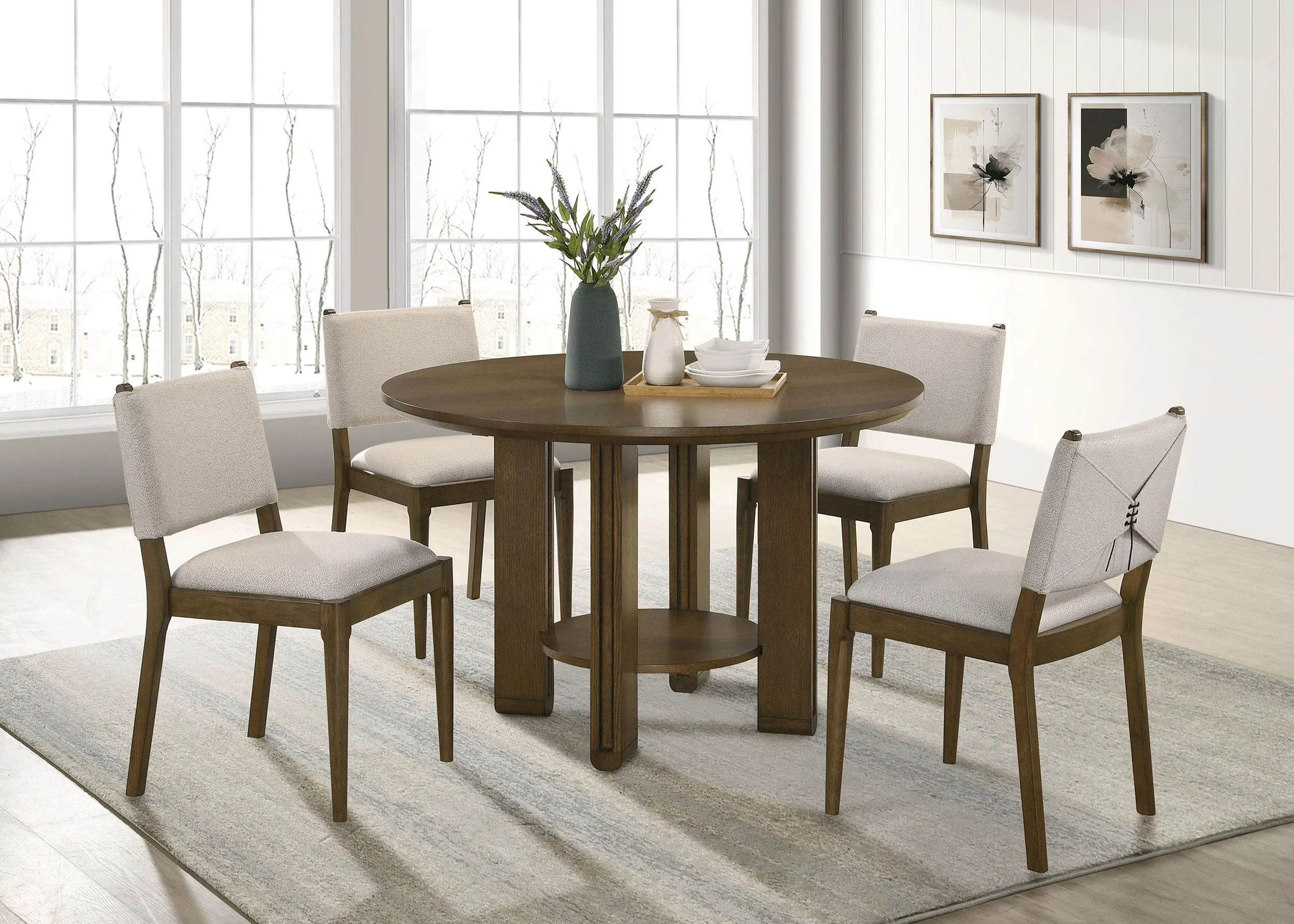 Ottowa Brown 5-Piece Round Wood Dining Room Table Set