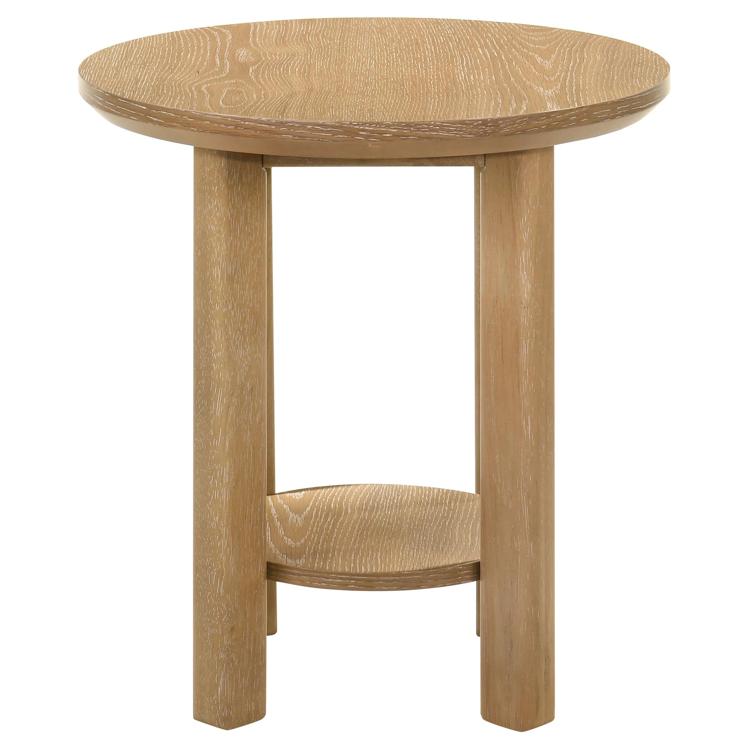 Ottowa Light Oak Round Wood Side End Table with Shelf - Image 5