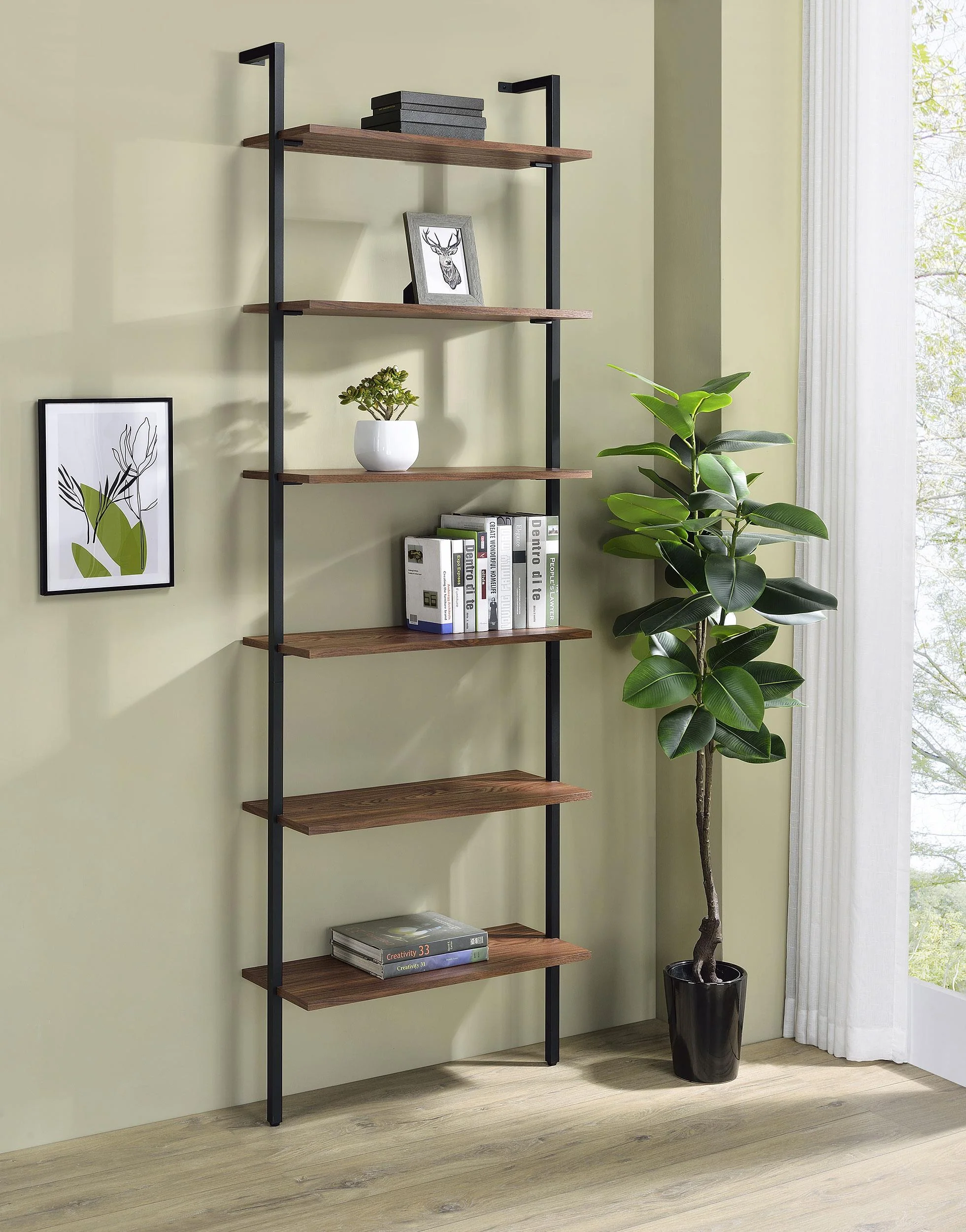 Owens Walnut 31-inch 6-shelf Wall Bookshelf
