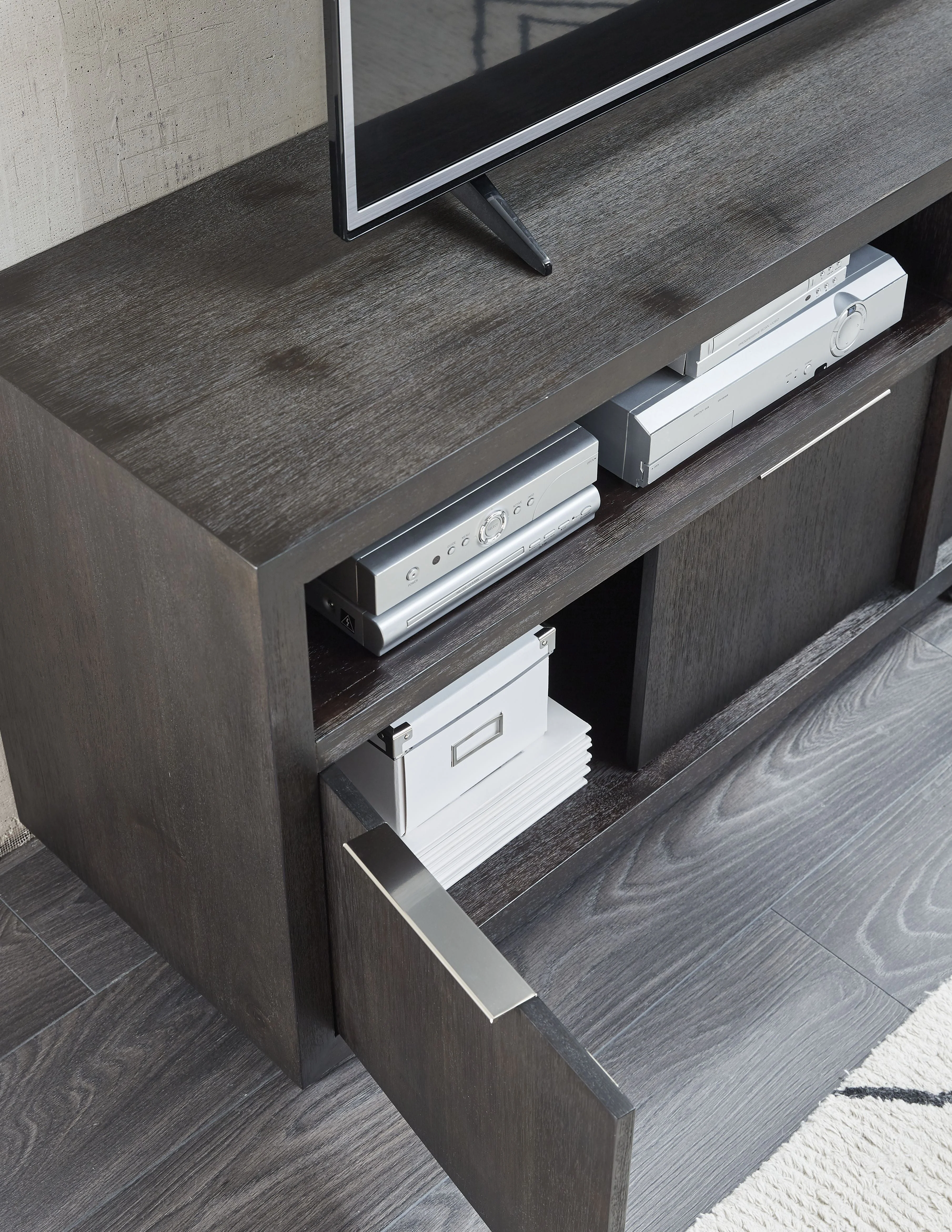 Oxford Solid Wood 74 inch Media Console in Basalt Grey - Image 3