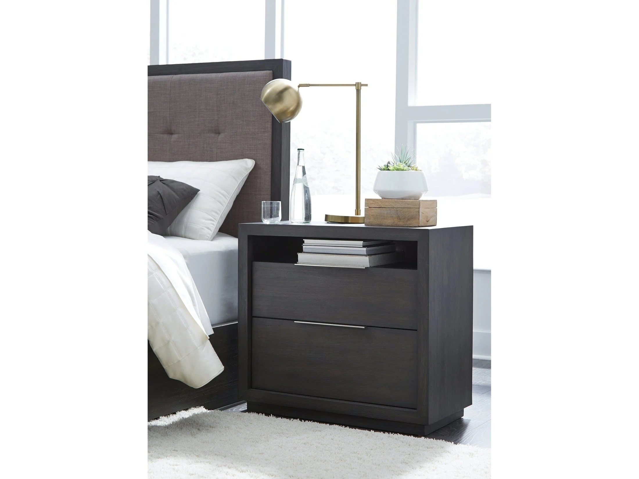 Oxford Two Drawer Nightstand in Basalt Grey