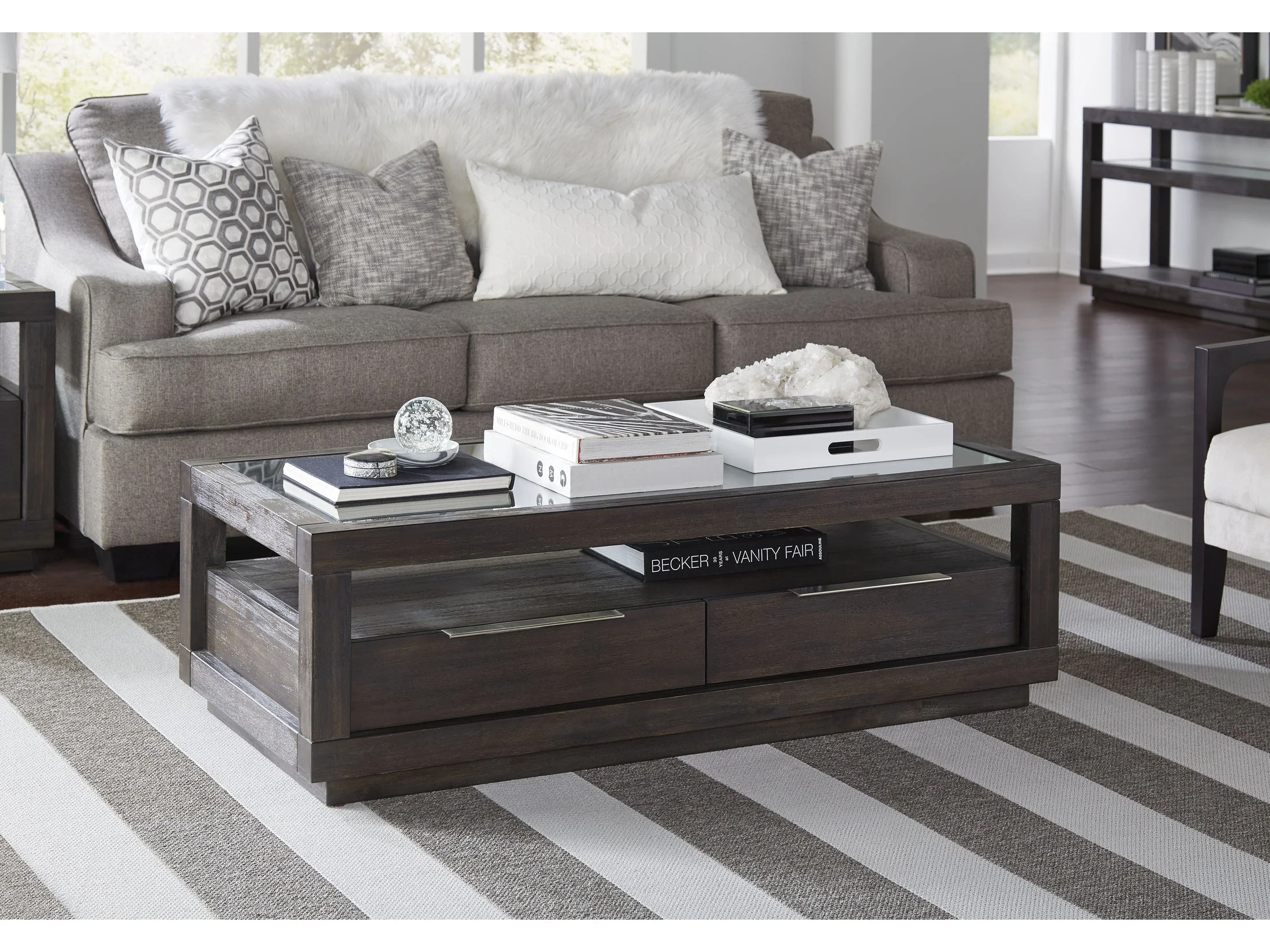 Oxford Two Drawer Rectangular Coffee Table in Basalt Grey