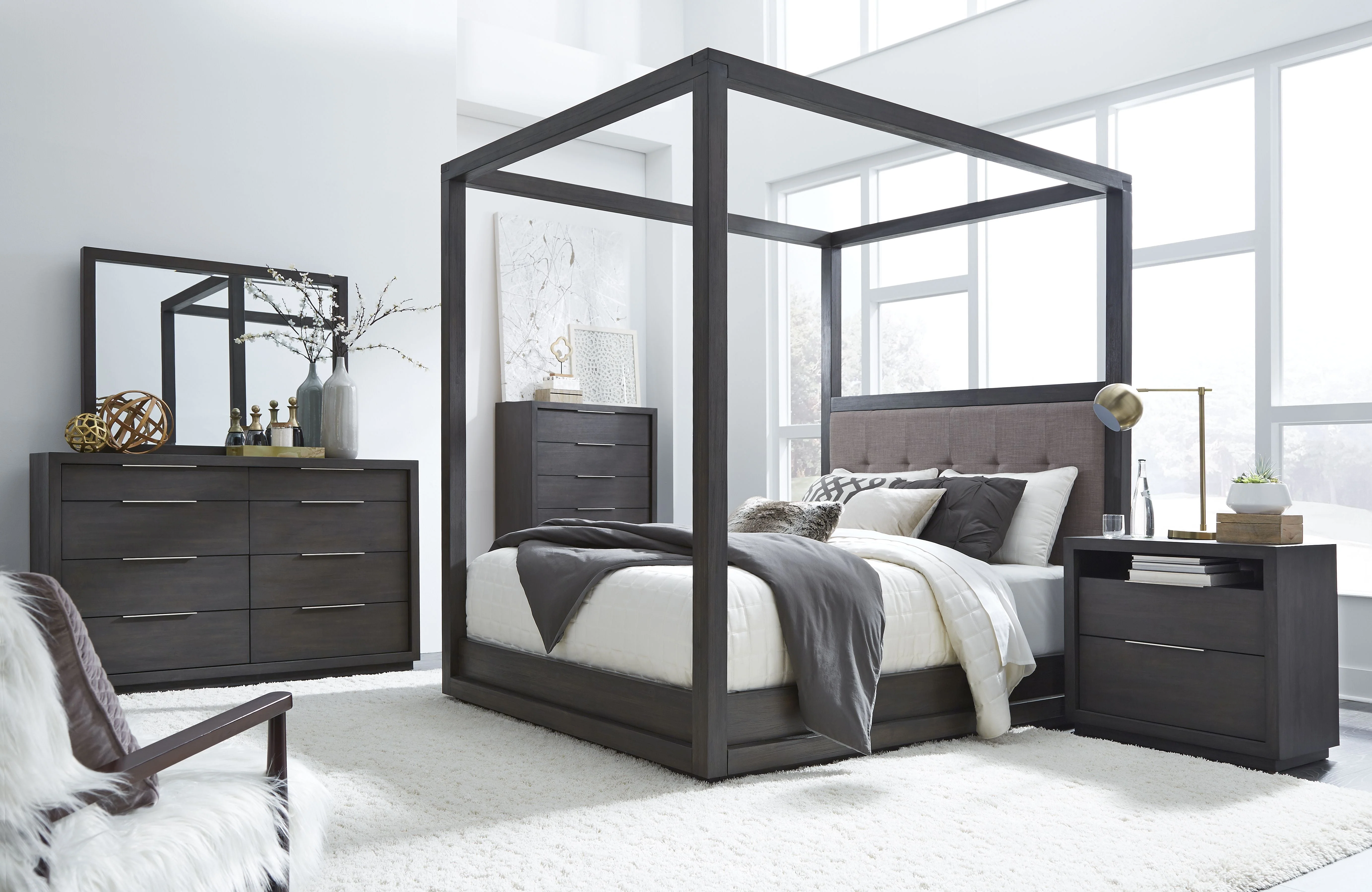 Oxford Upholstered Eastern King Canopy Bed in Dolphin - Image 2