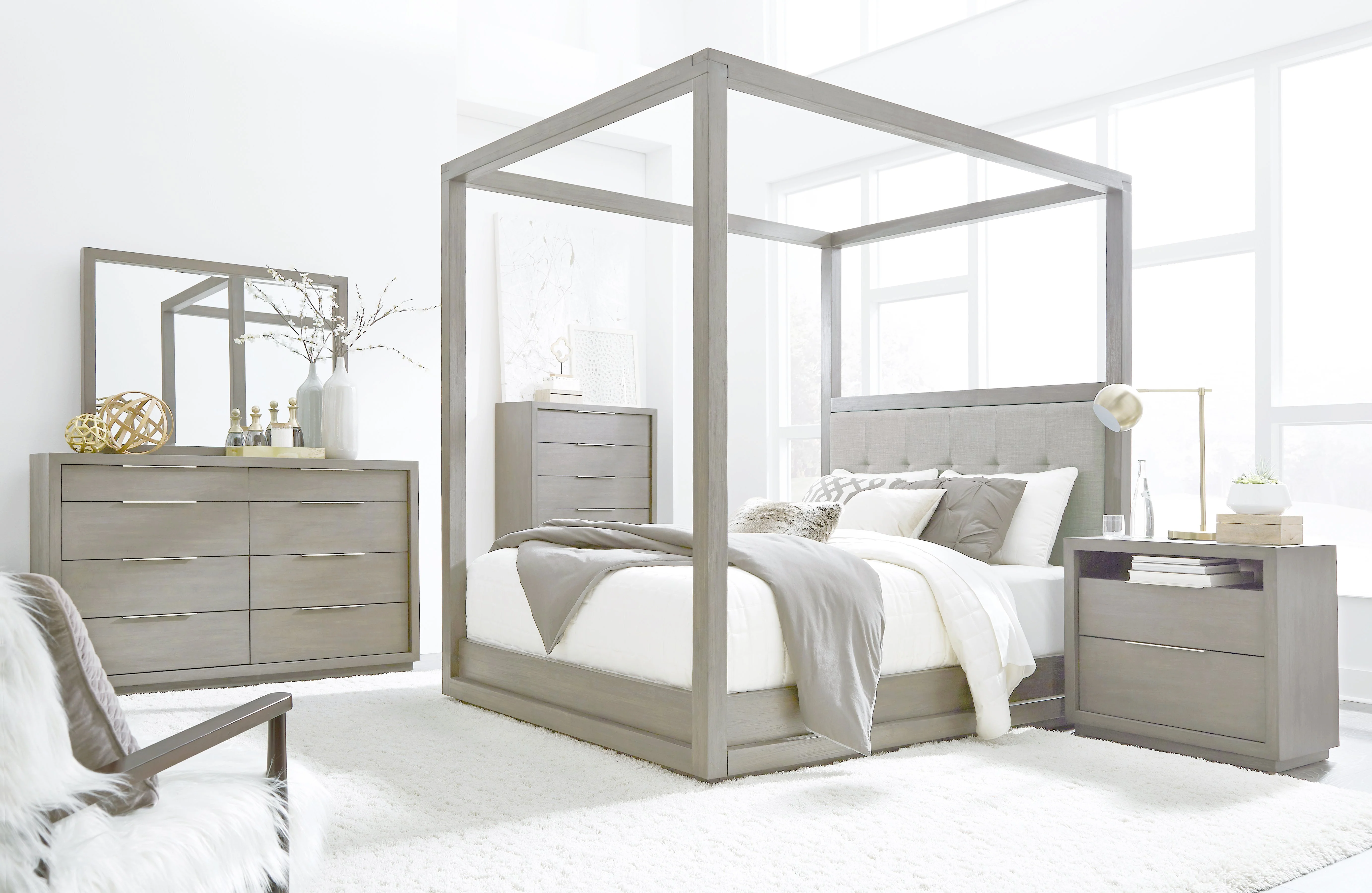 Oxford Upholstered Queen Canopy Bed in Mineral - Image 2