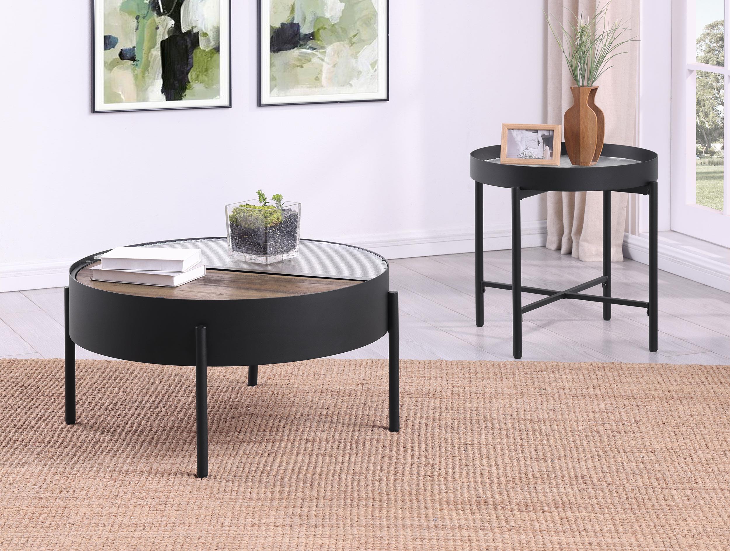 Ozella Sandy Black 2-Piece Round Coffee and End Table Set