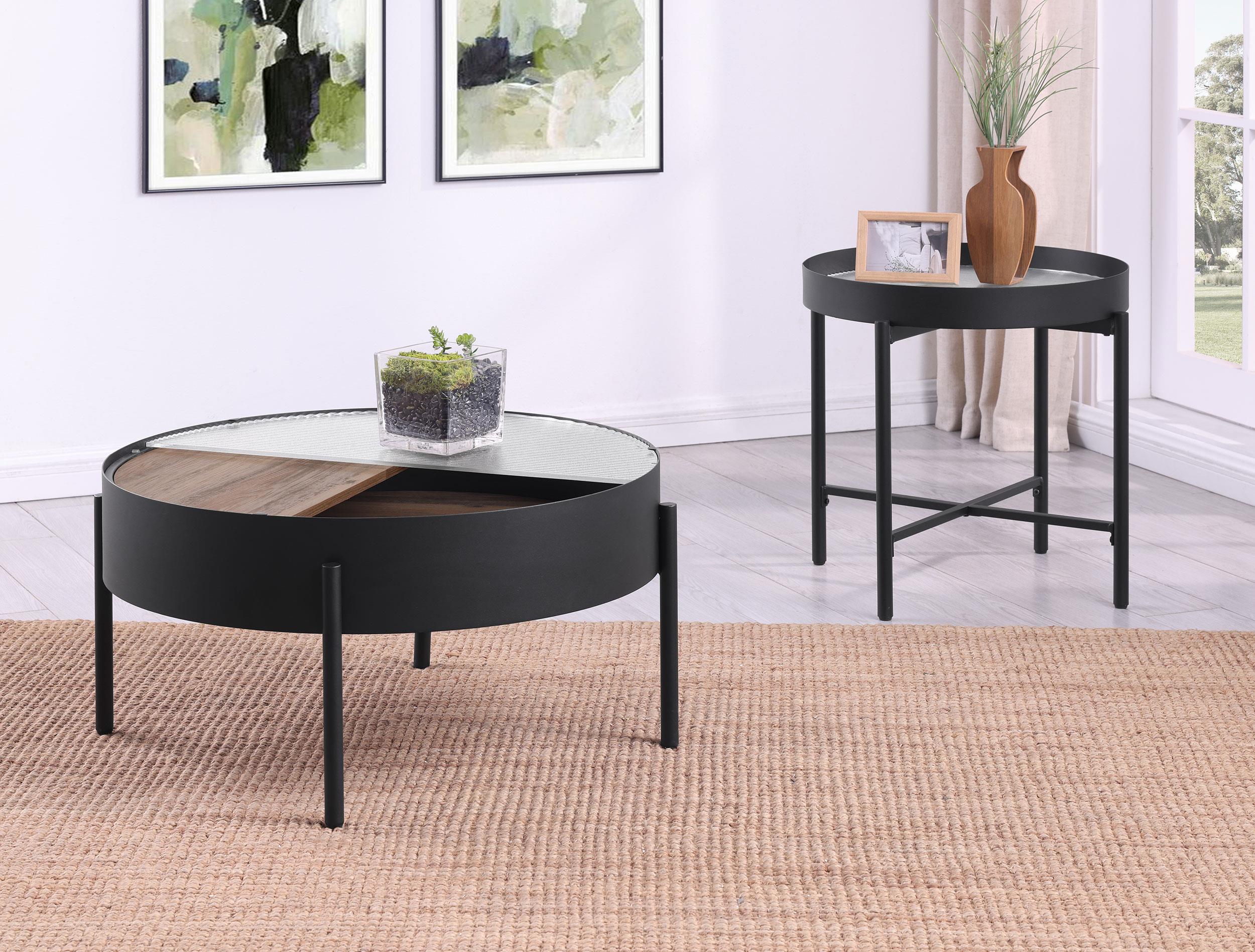 Ozella Sandy Black 2-Piece Round Coffee and End Table Set - Image 2