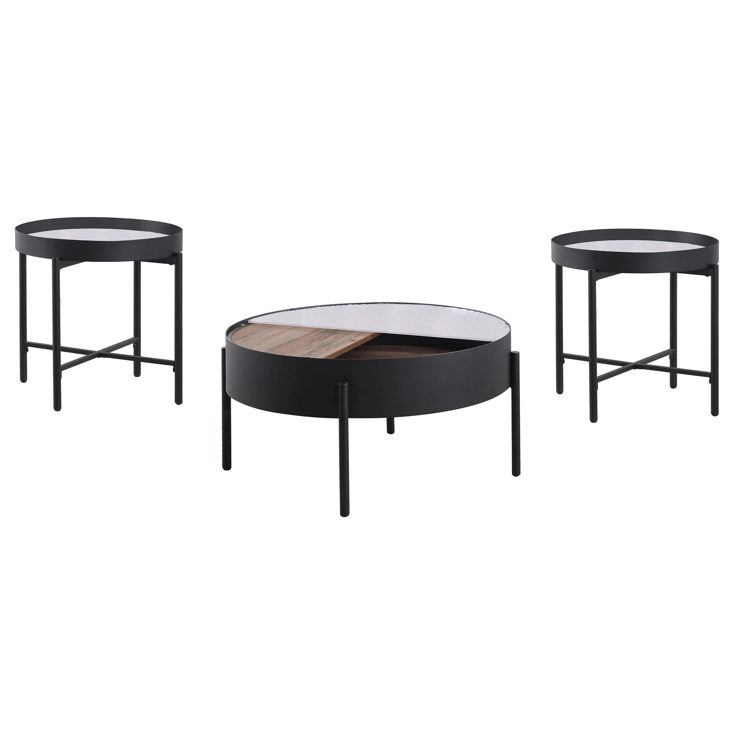 Ozella Sandy Black 3-Piece Round Coffee and End Table Set - Image 3