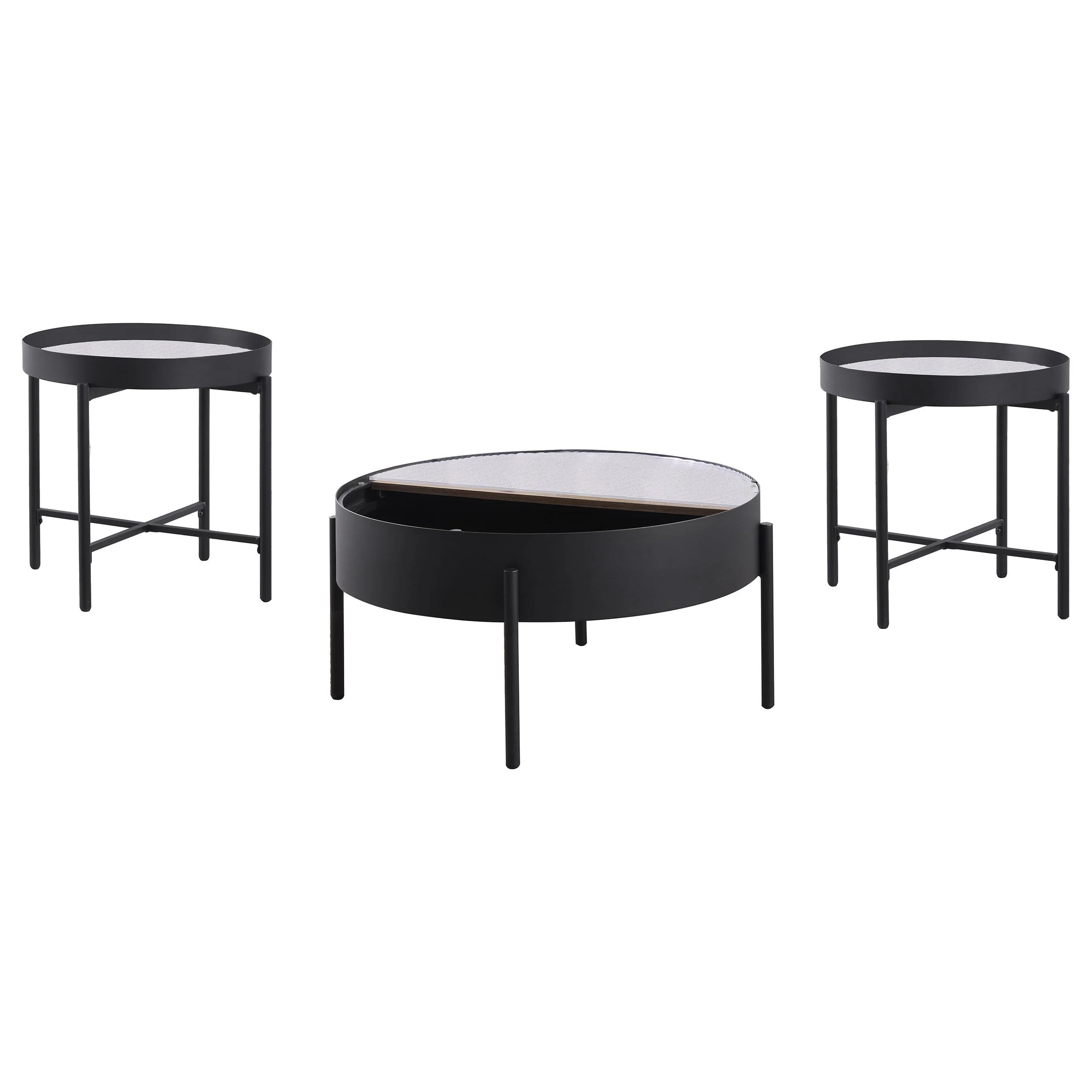 Ozella Sandy Black 3-Piece Round Coffee and End Table Set - Image 4