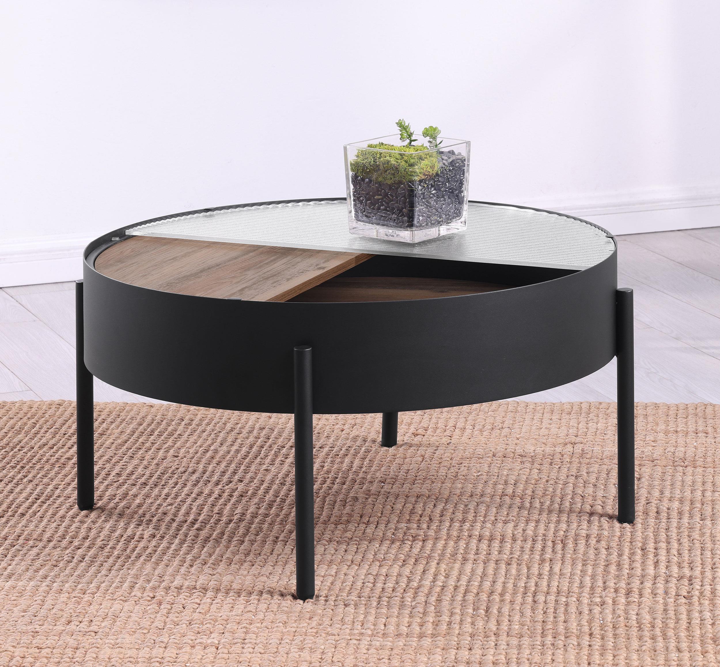 Ozella Sandy Black Round Coffee Table with Hidden Storage - Image 2