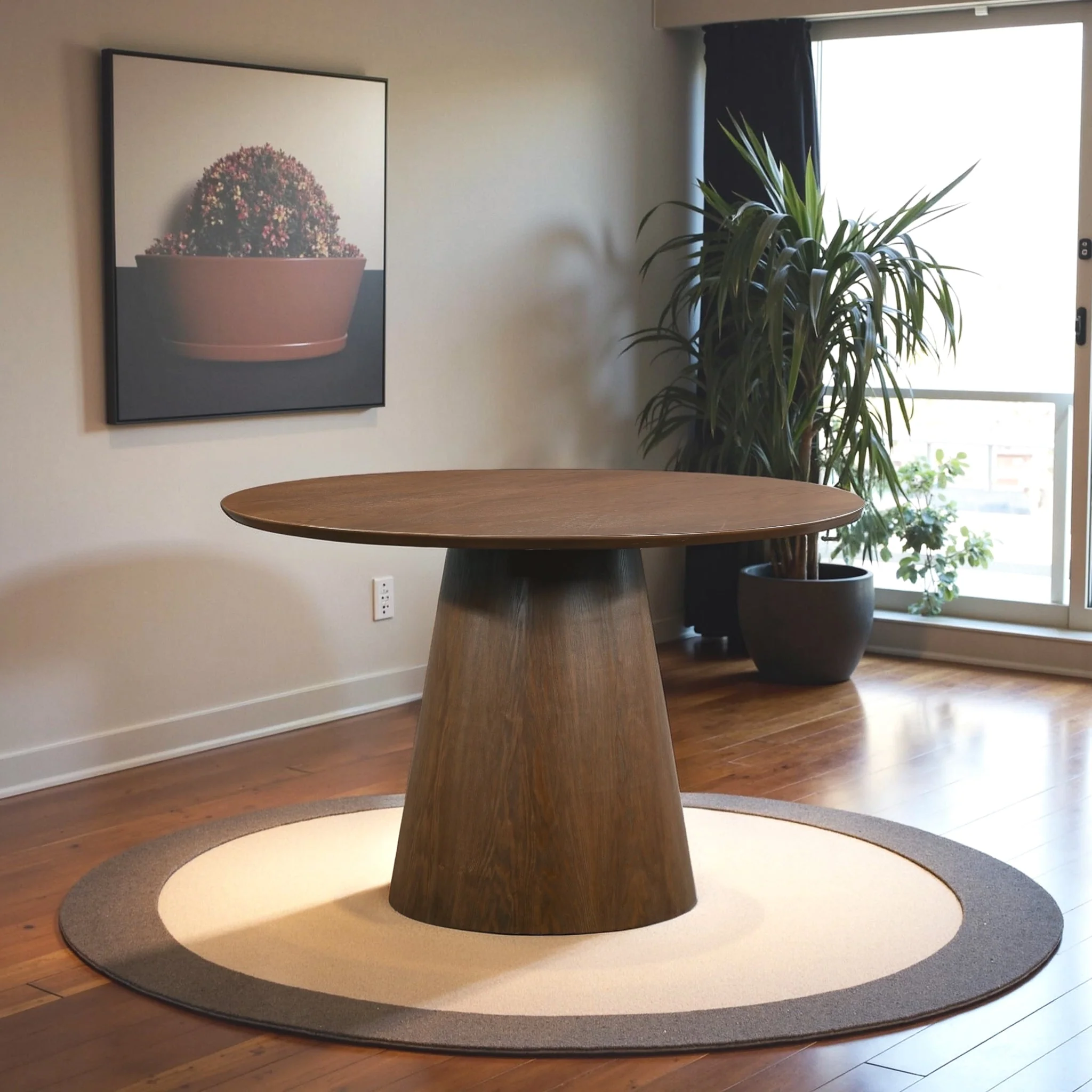 Palamades Round Solid Wood Walnut Dining Table - Small - Image 2