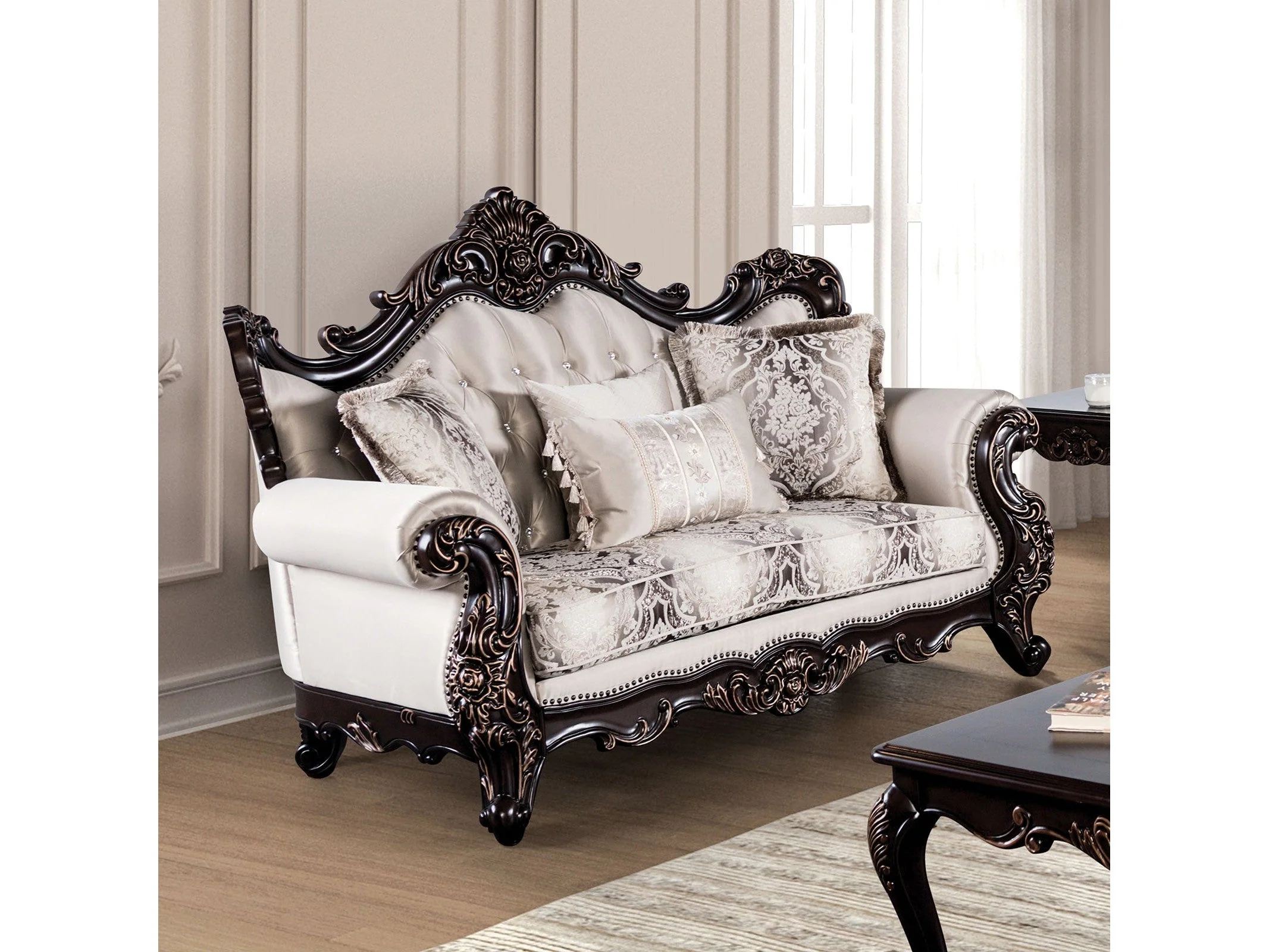 Palencia Dark Cherry/Beige Sofa & Loveseat - Image 3