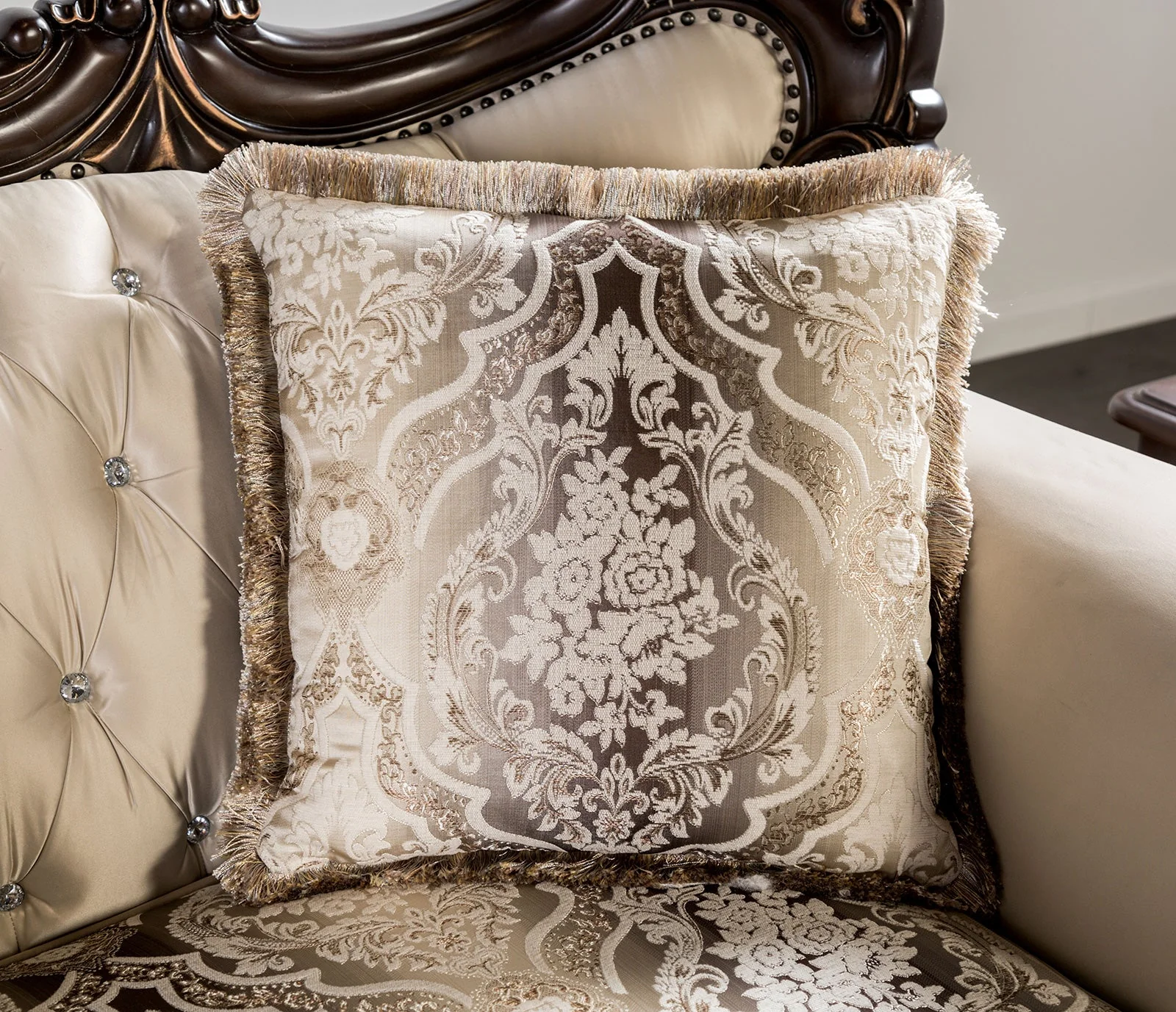 Palencia Dark Cherry/Beige Sofa & Loveseat - Image 4