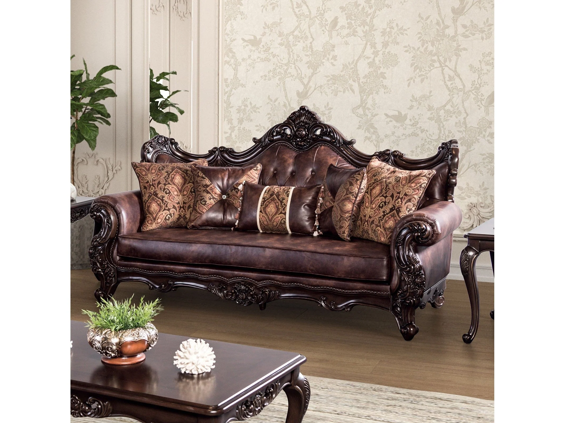 Palencia Dark Cherry/Brown Sofa & Loveseat - Image 2