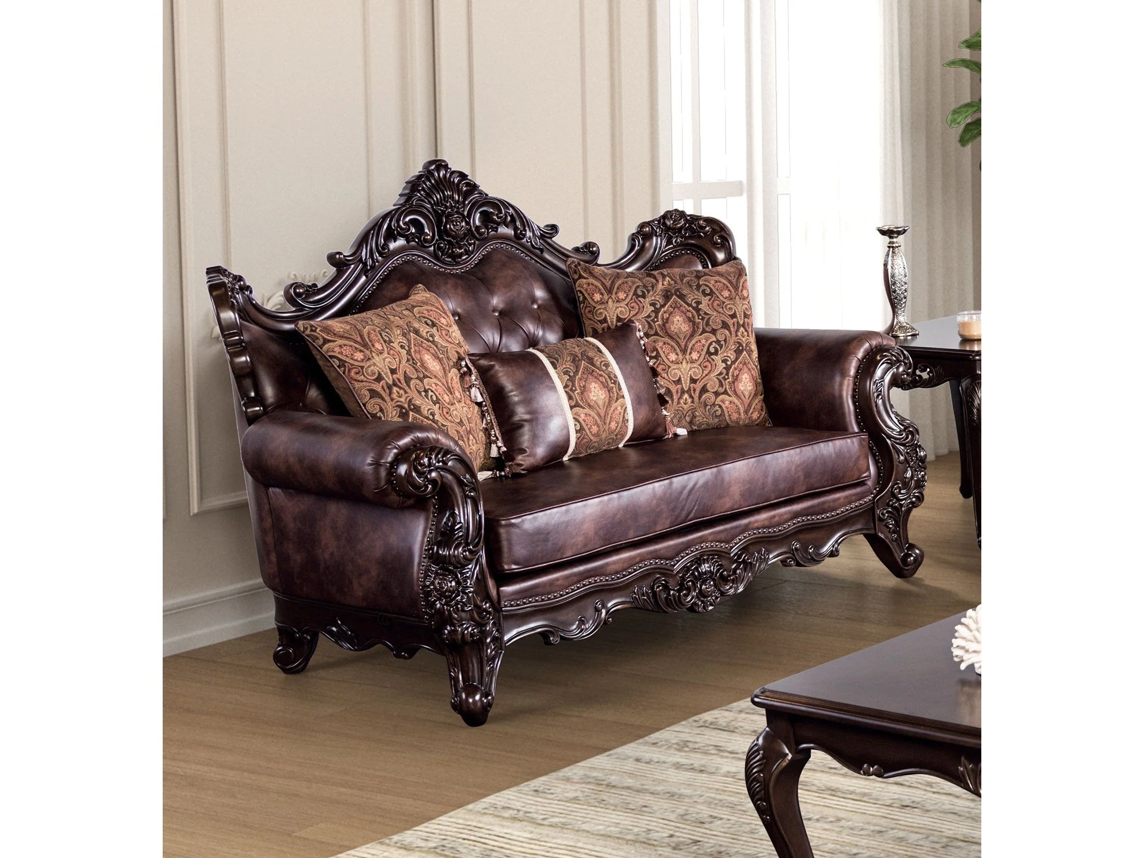 Palencia Dark Cherry/Brown Sofa & Loveseat - Image 3