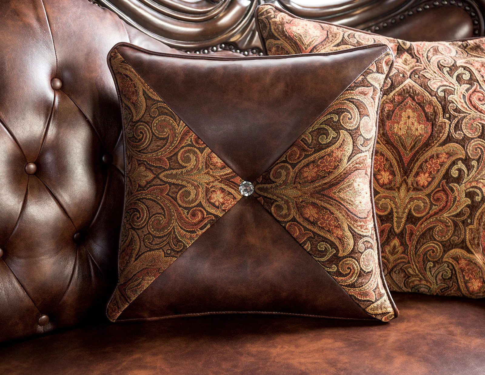 Palencia Dark Cherry/Brown Sofa & Loveseat - Image 4