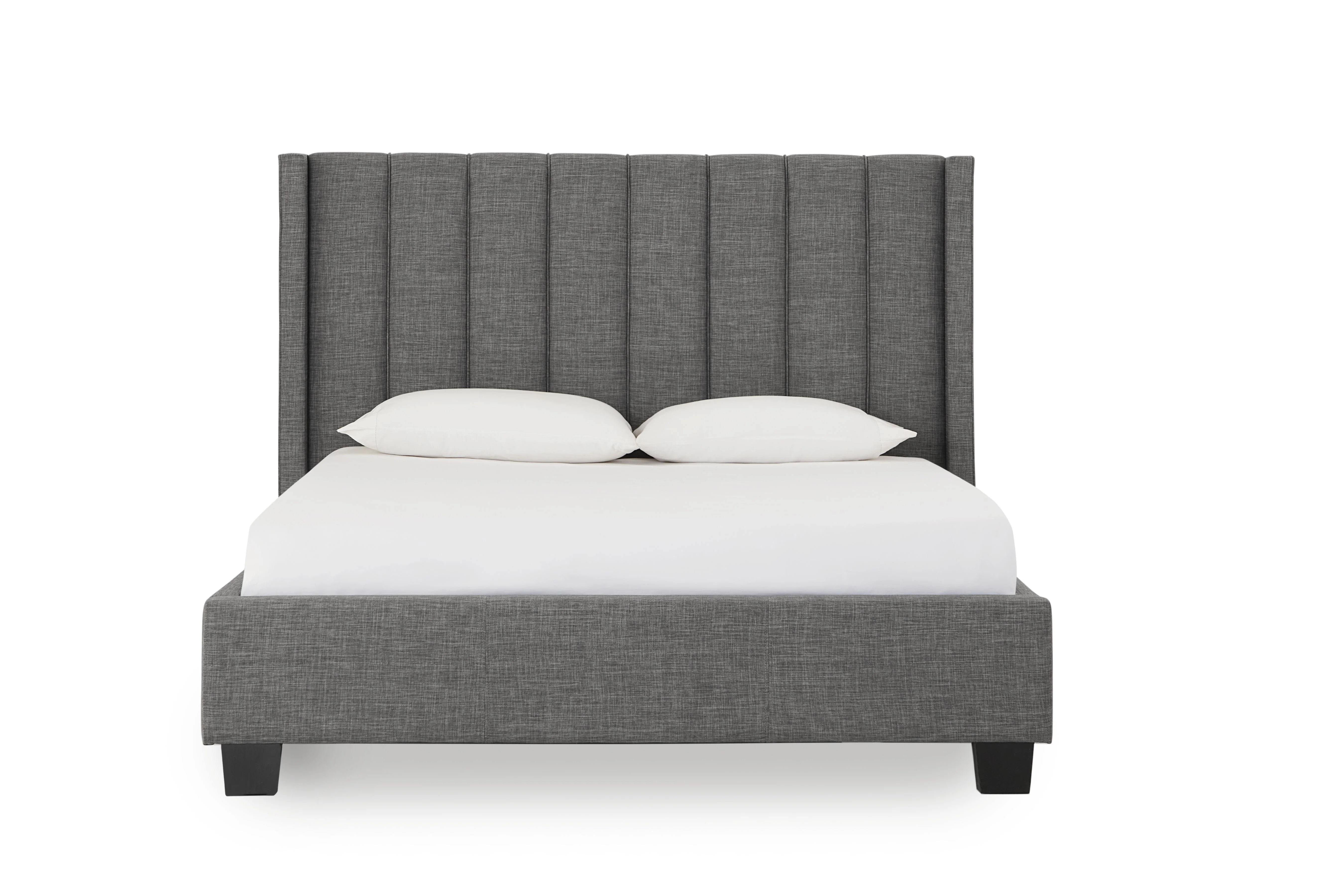 Palermo Upholstered Wingback Platform Bed in Dark Stone - Image 3