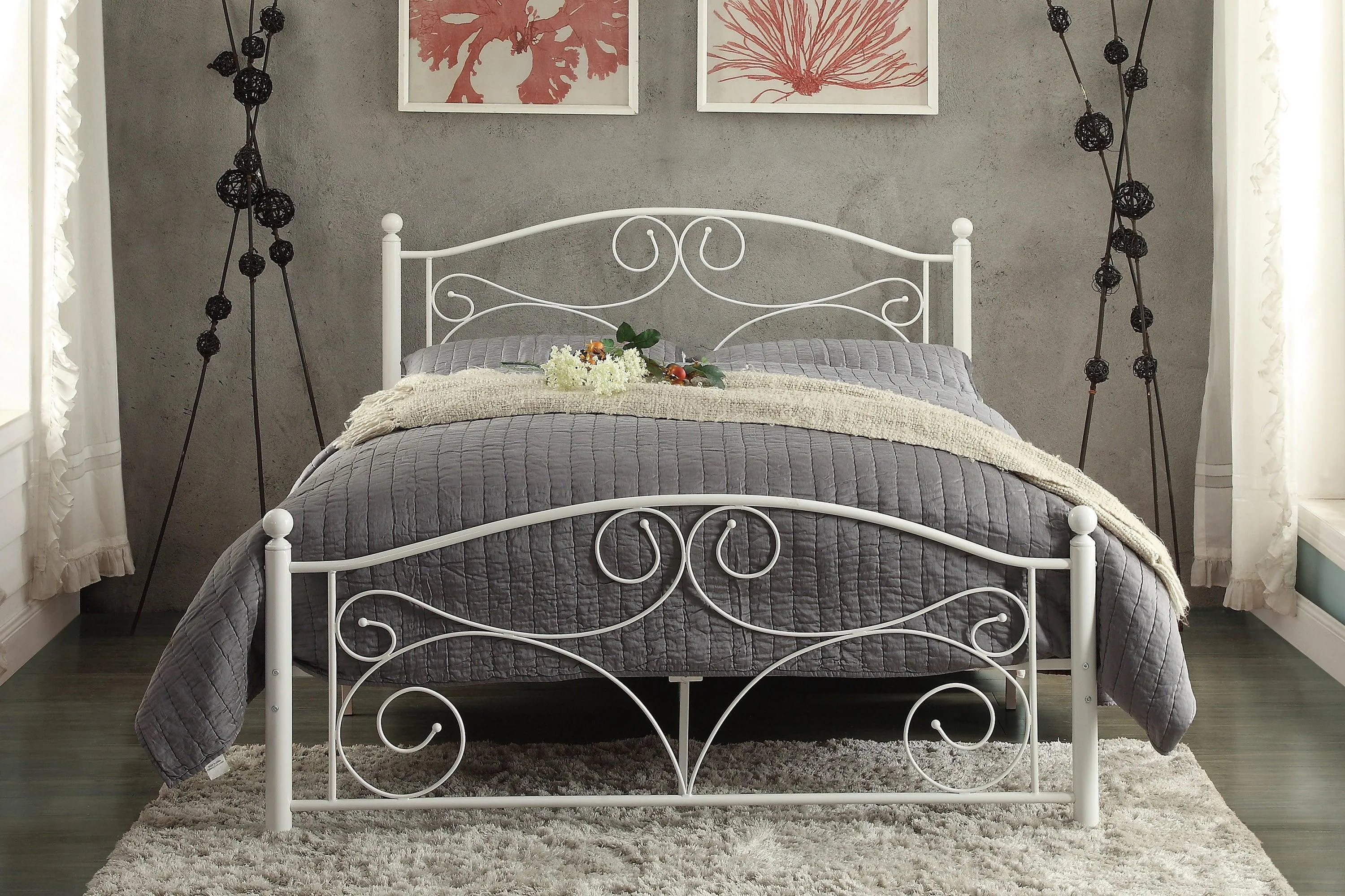 Pallina White Full Metal Platfom Bed - Image 3