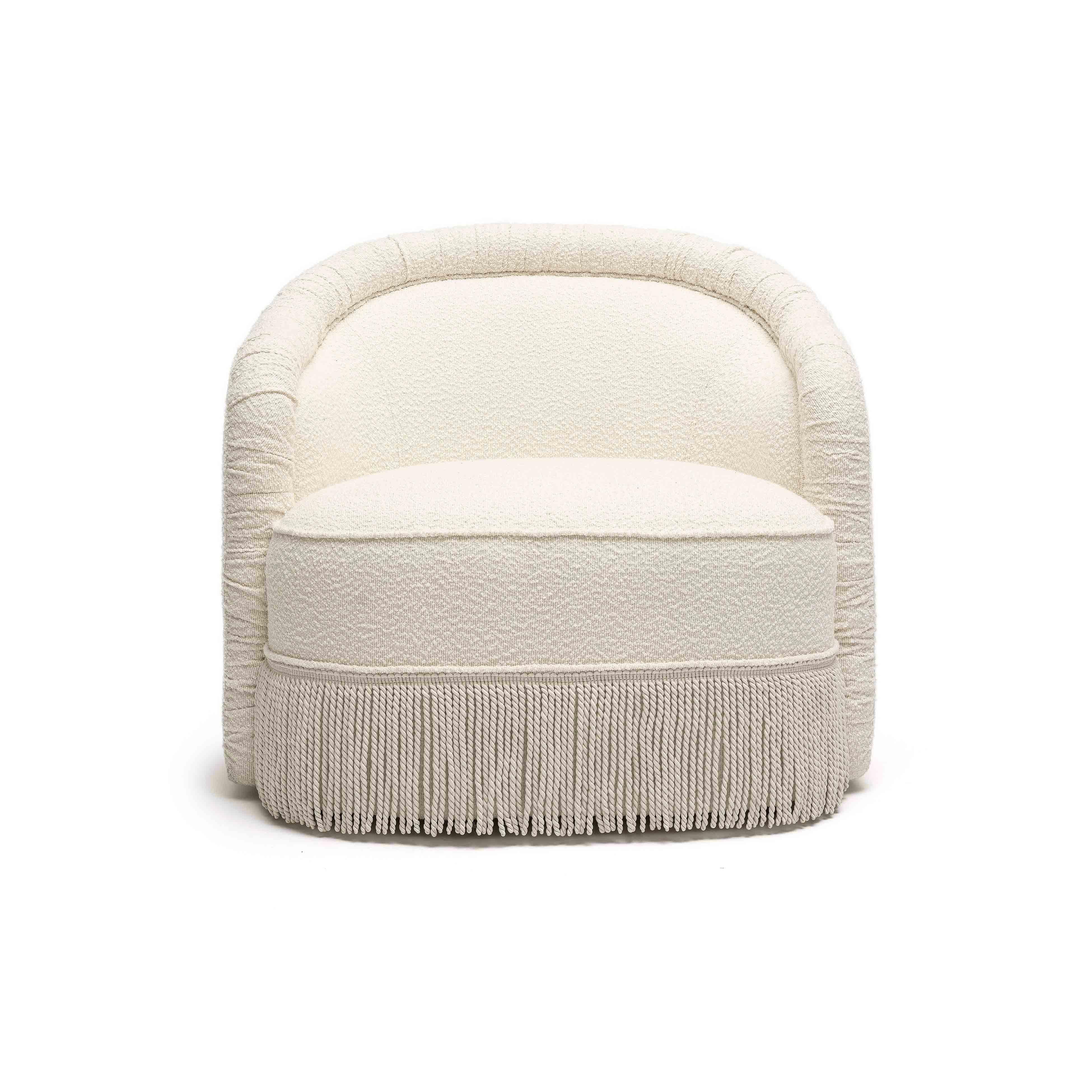 Pamela Cream Boucle Tassel Lounge Chair - Image 3