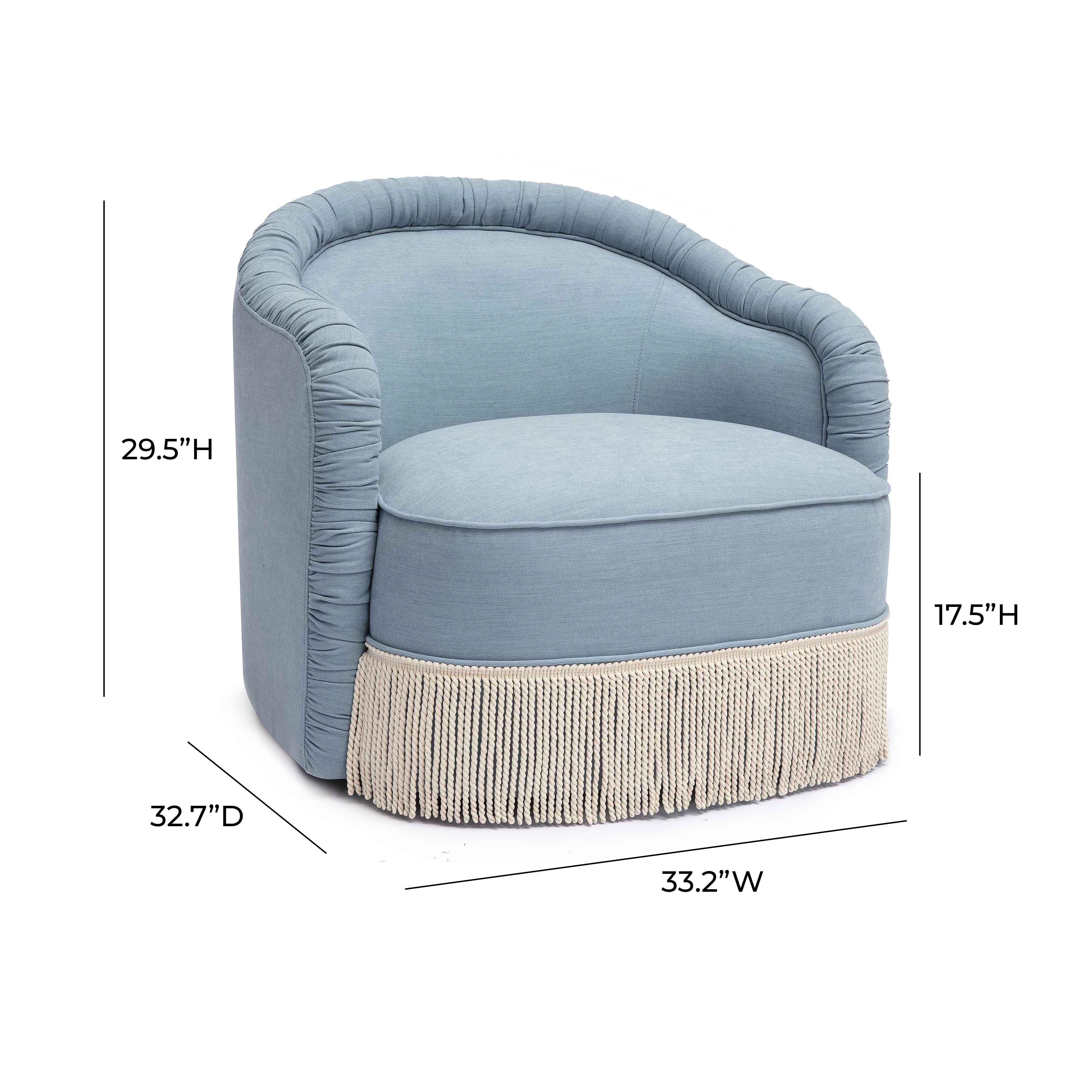 Pamela Faded Blue Upcycled Fabric Tassel Lounge Chair - Image 7