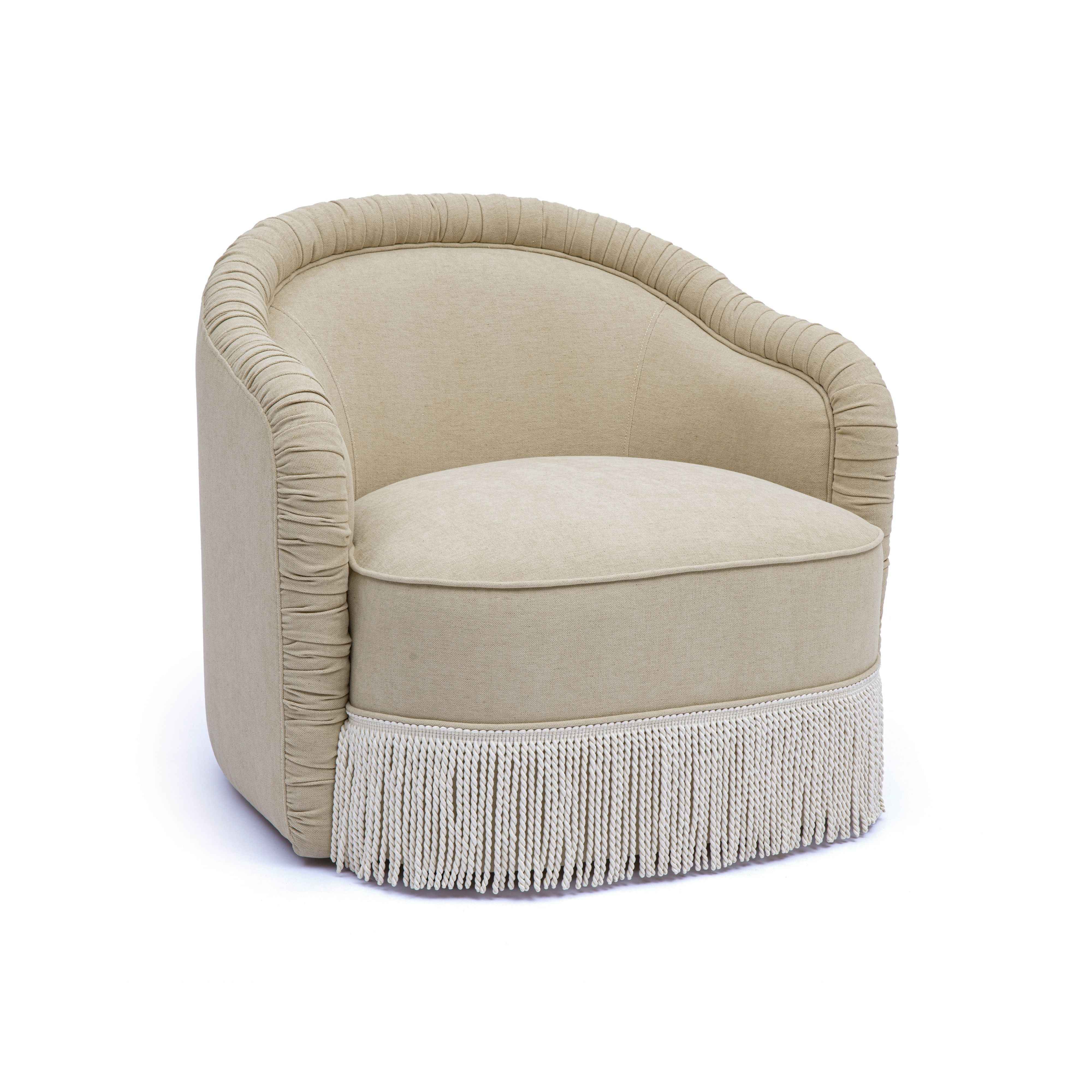 Pamela Tan Performance Chenille Tasseled Lounge Accent Chair