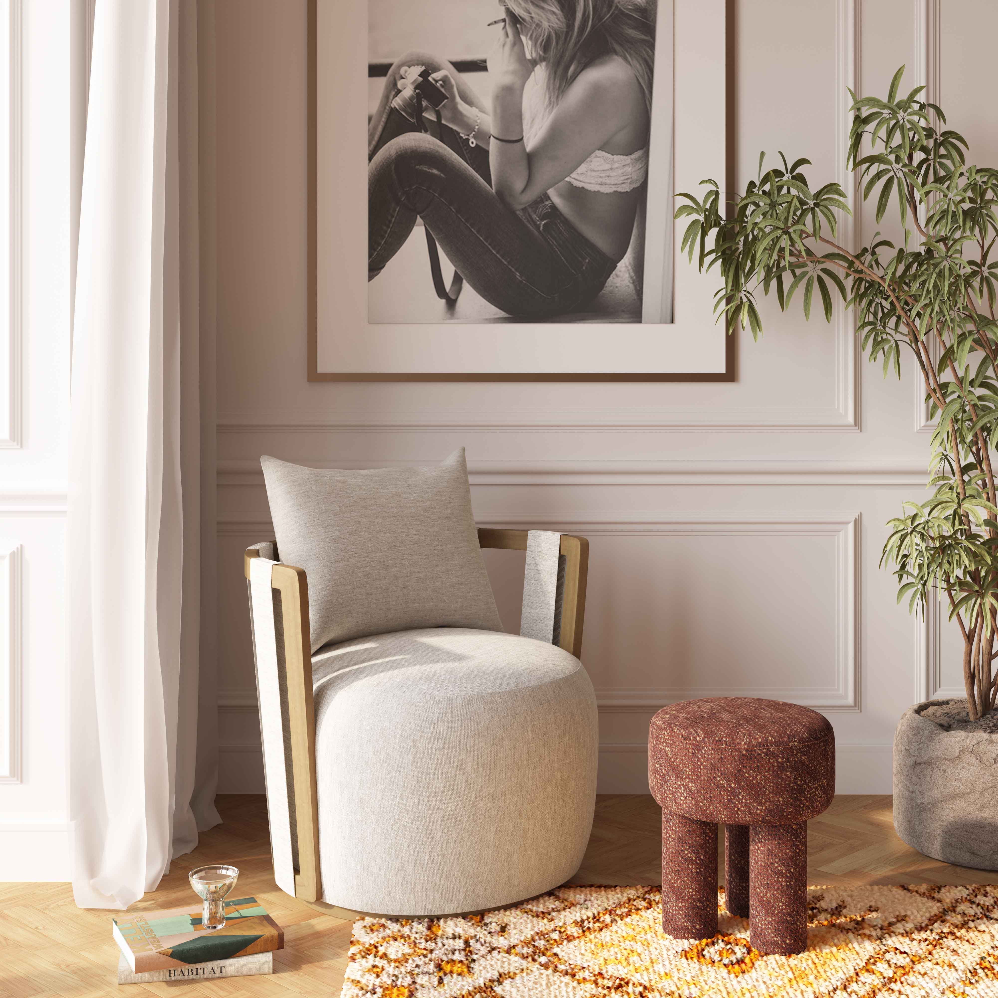Paolo Cream Textured Weave Swivel Chair - Image 2