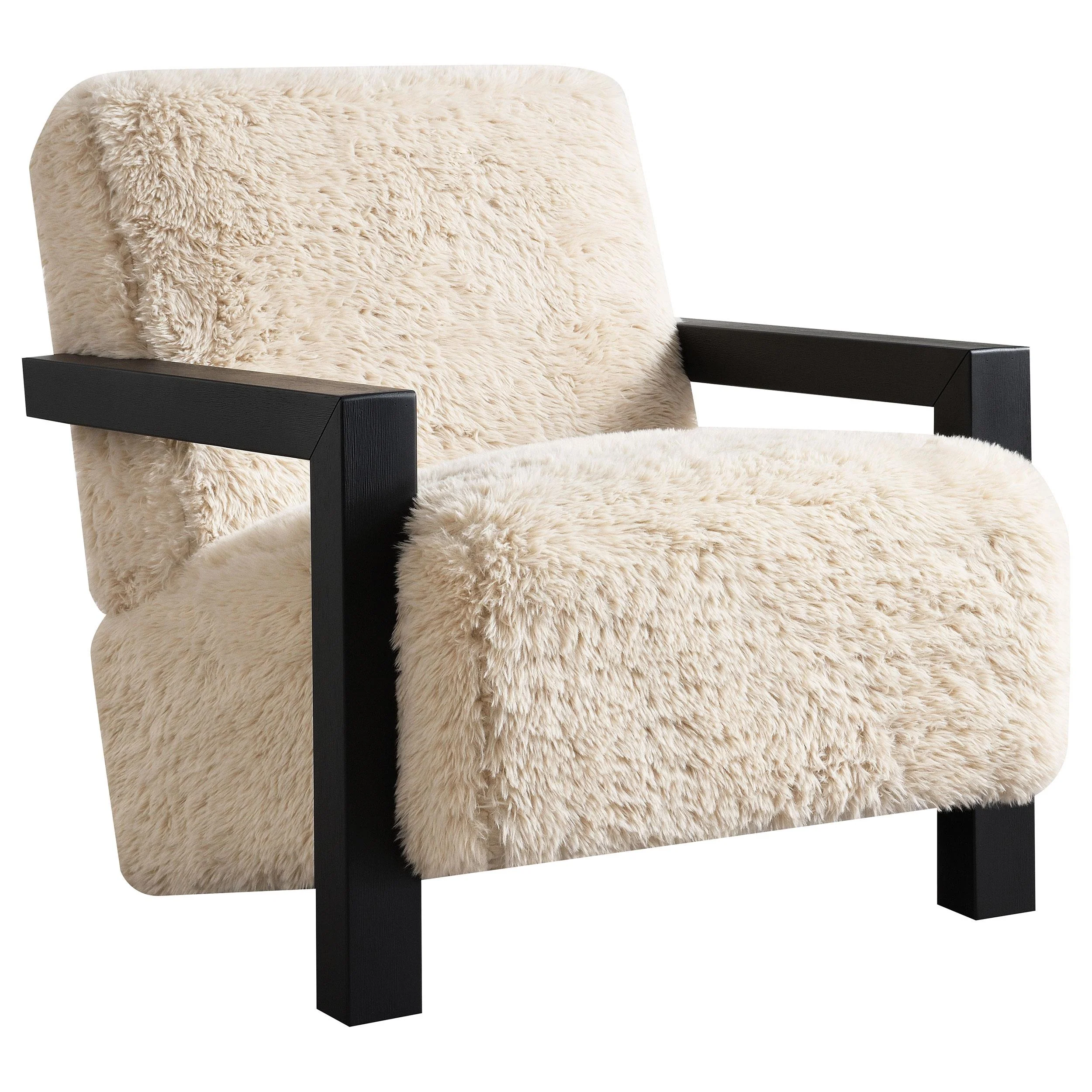 Paquet Latte Faux Fur Solid Wood Arm Chair - Image 2