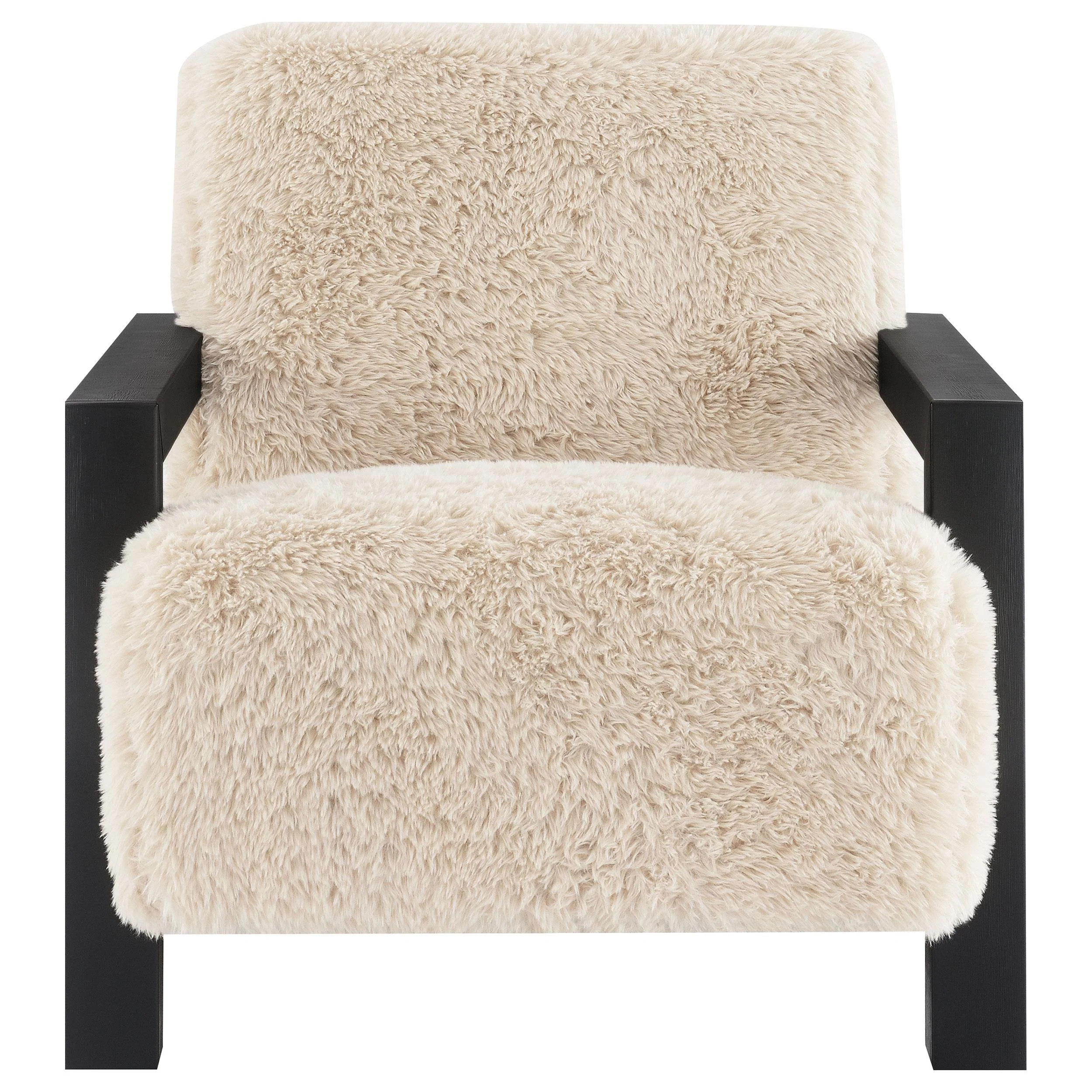 Paquet Latte Faux Fur Solid Wood Arm Chair - Image 3