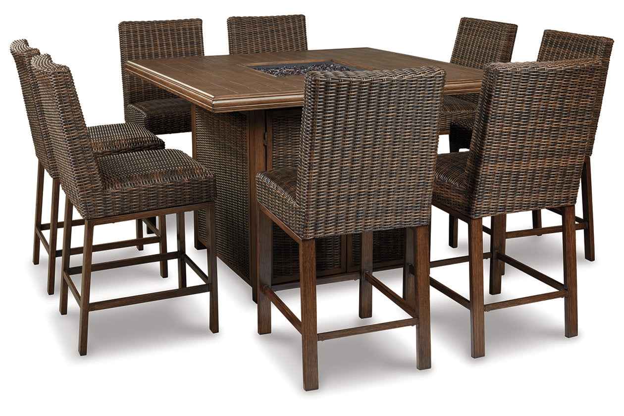 Paradise Trail Medium Brown Outdoor Counter Height Dining Table with 6 Barstools - Image 2