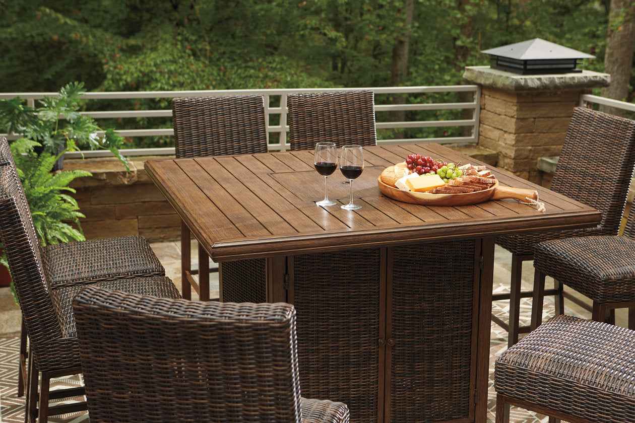 Paradise Trail Medium Brown Outdoor Counter Height Dining Table with 6 Barstools - Image 6