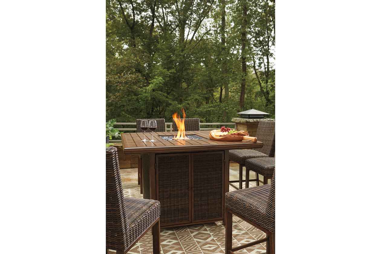 Paradise Trail Medium Brown Outdoor Counter Height Dining Table with 6 Barstools - Image 8