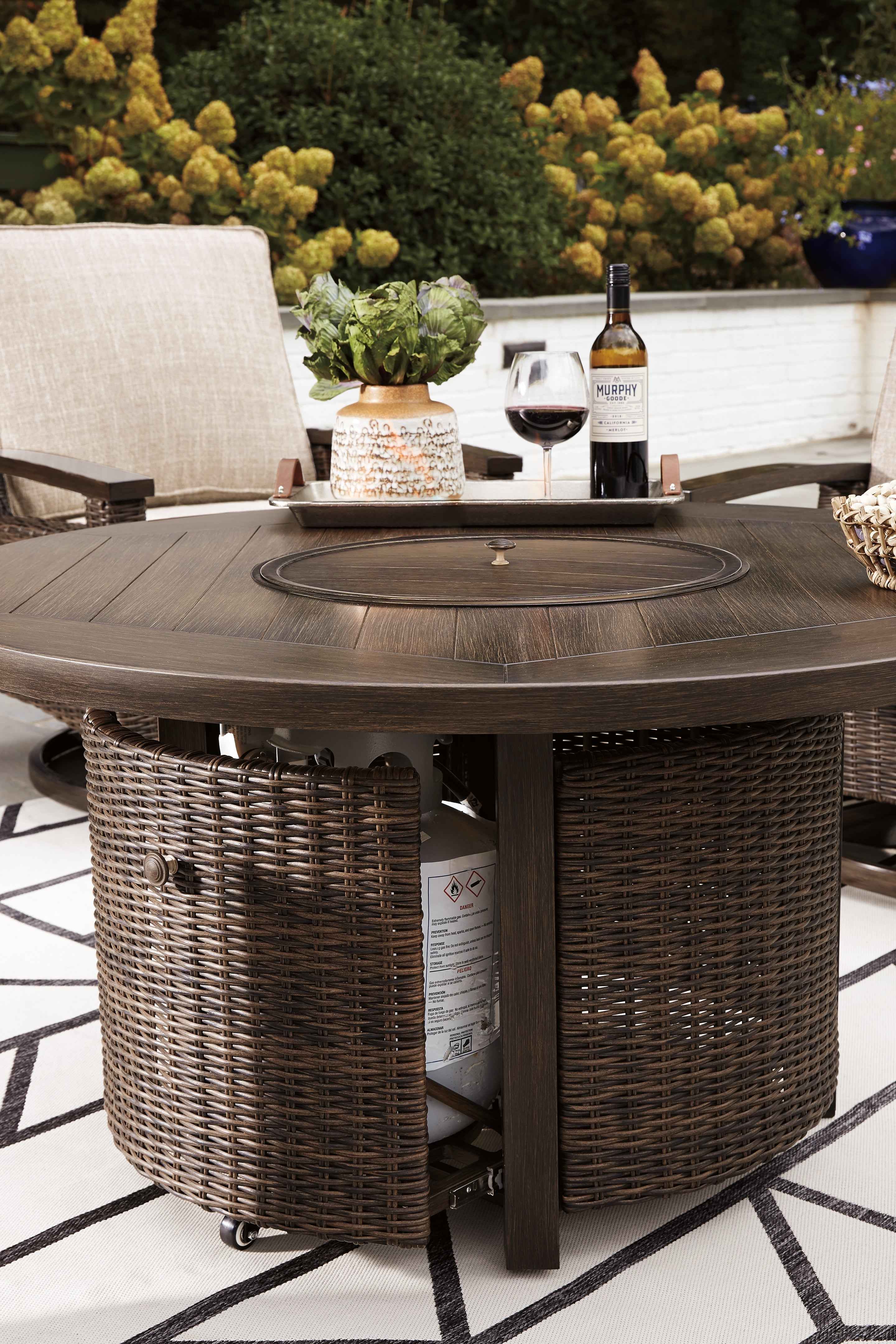 Paradise Trail Medium Brown Outdoor Fire Pit Table with 4 Lounge Chairs - Image 14