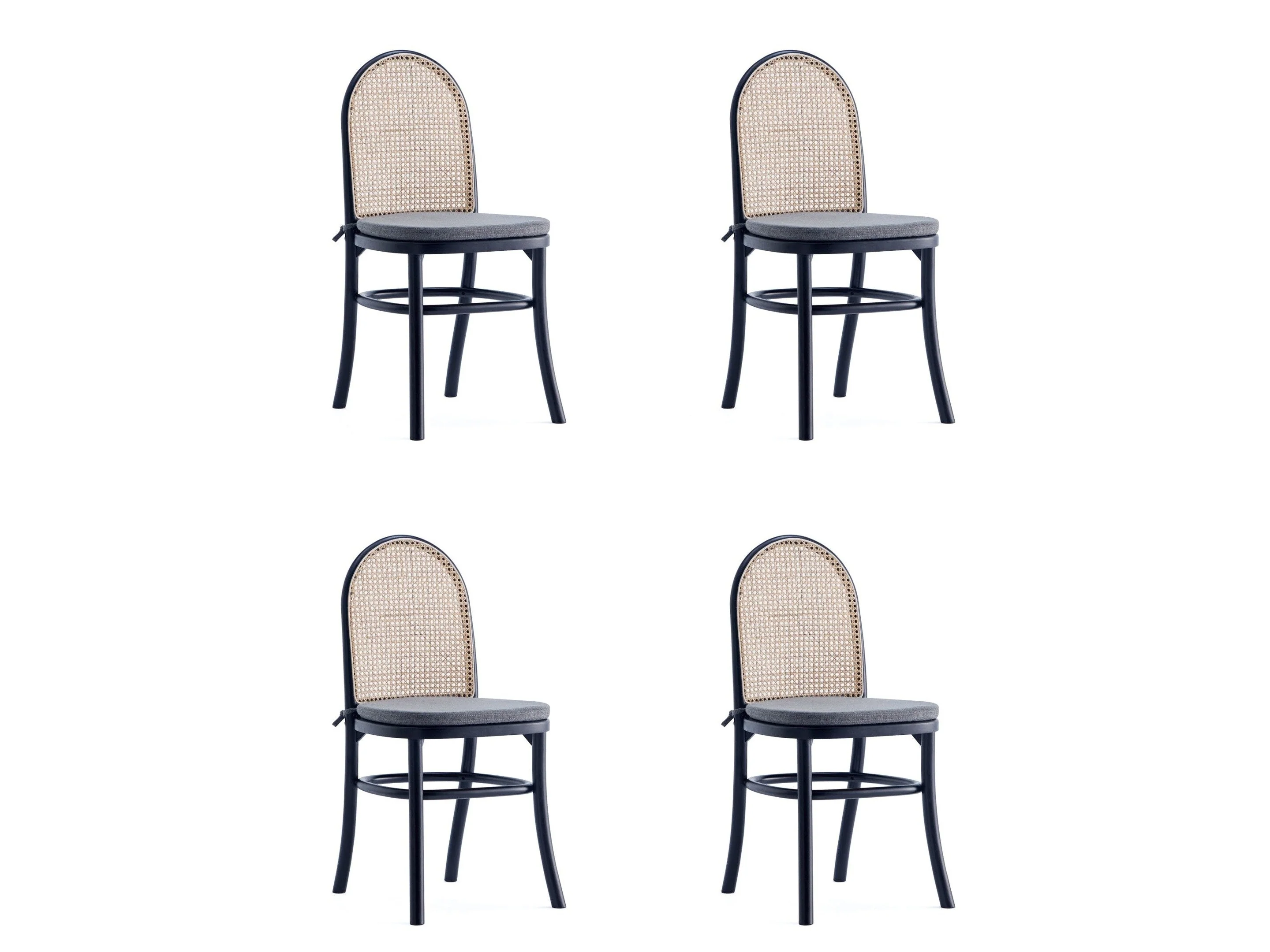 Paragon Dining Chair 1.0 with Grey Cushions in Black and Cane (set of 4)