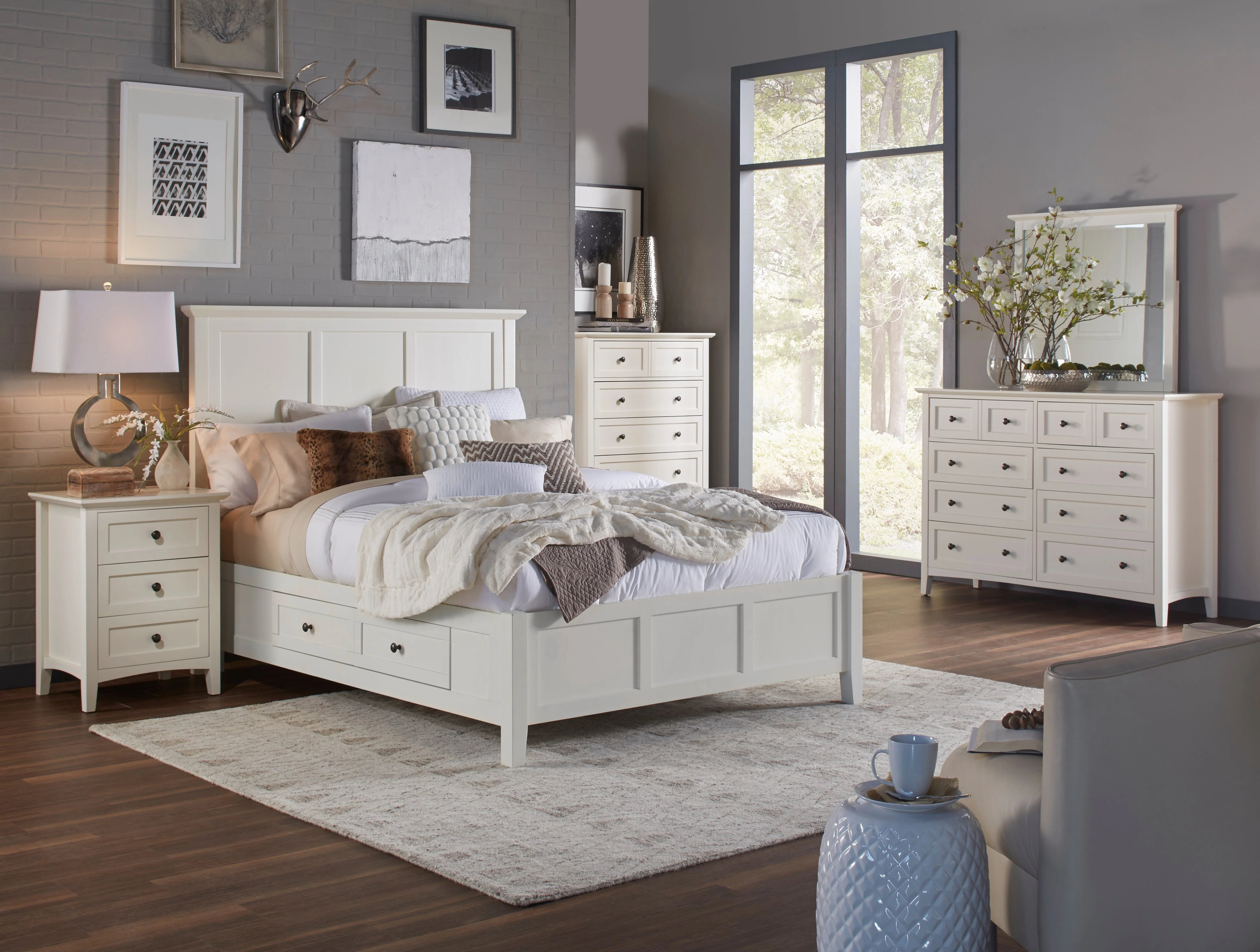 Paragon Four Drawer Wood Full Storage Bed in White - Image 2