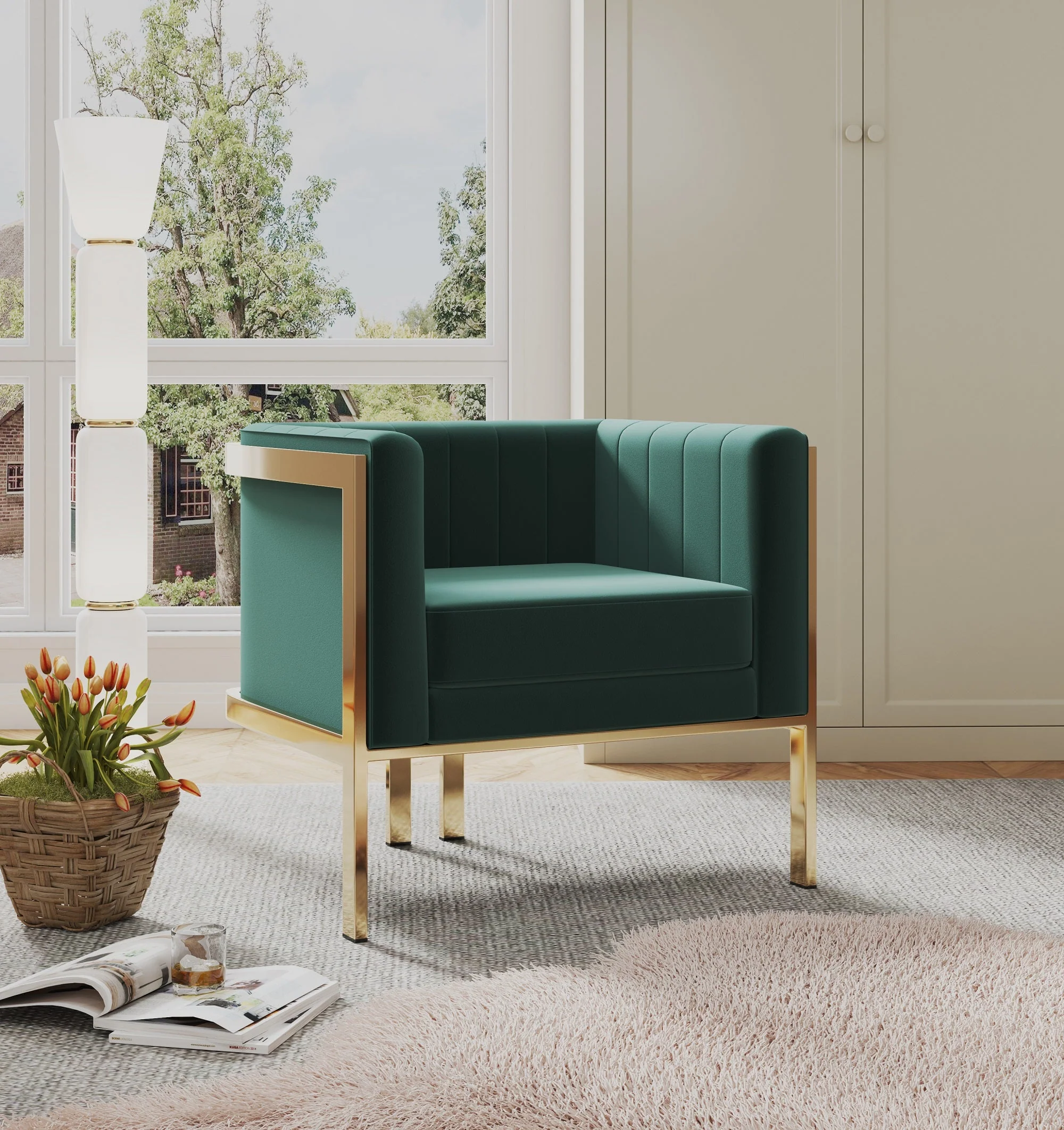 Paramount Accent Armchair in Forest Green and Polished Brass - Image 2