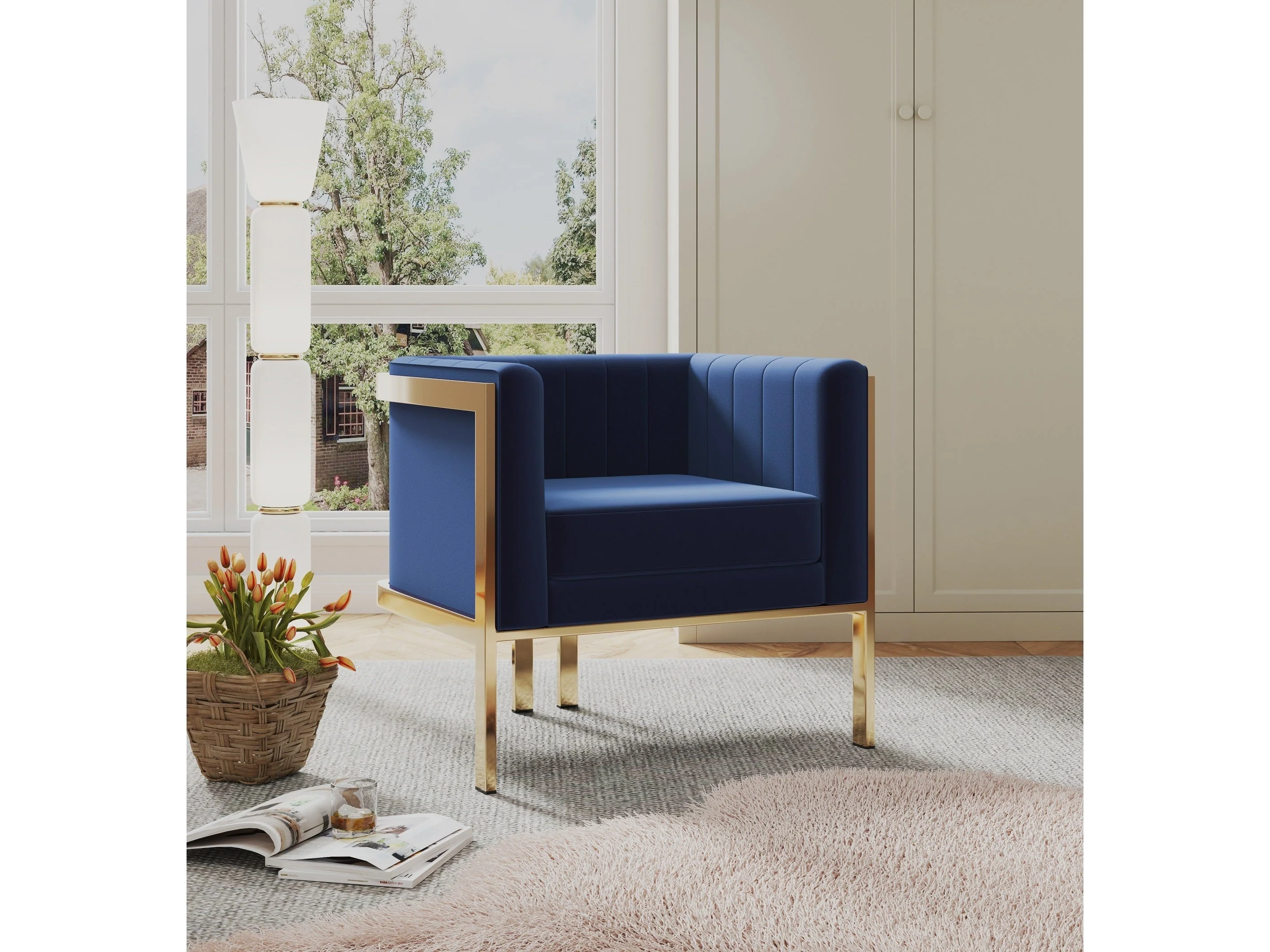 Paramount Accent Armchair in Royal Blue and Polished Brass (set of 2)