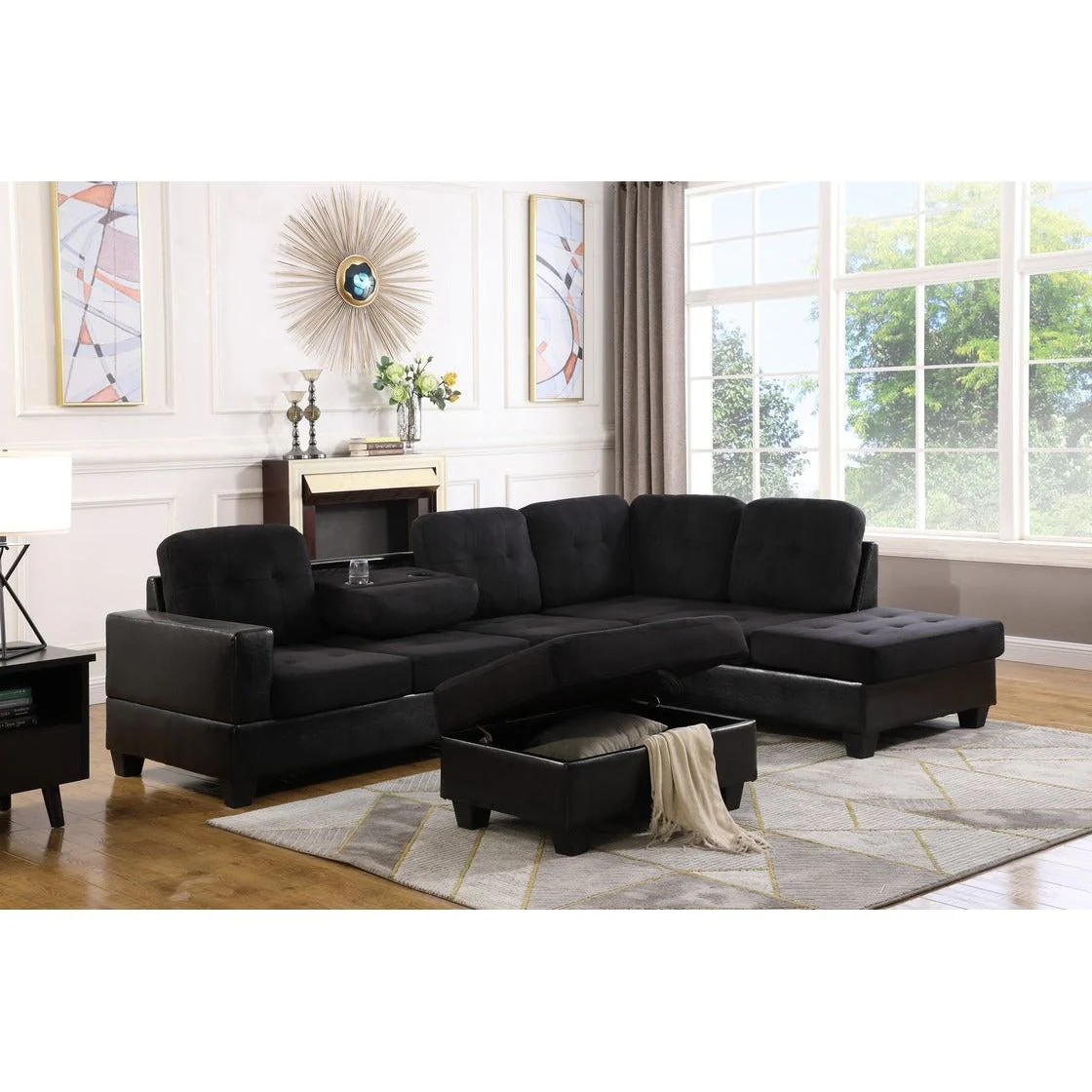 Park Place Black Sectional with Storage Ottoman [Special Price]